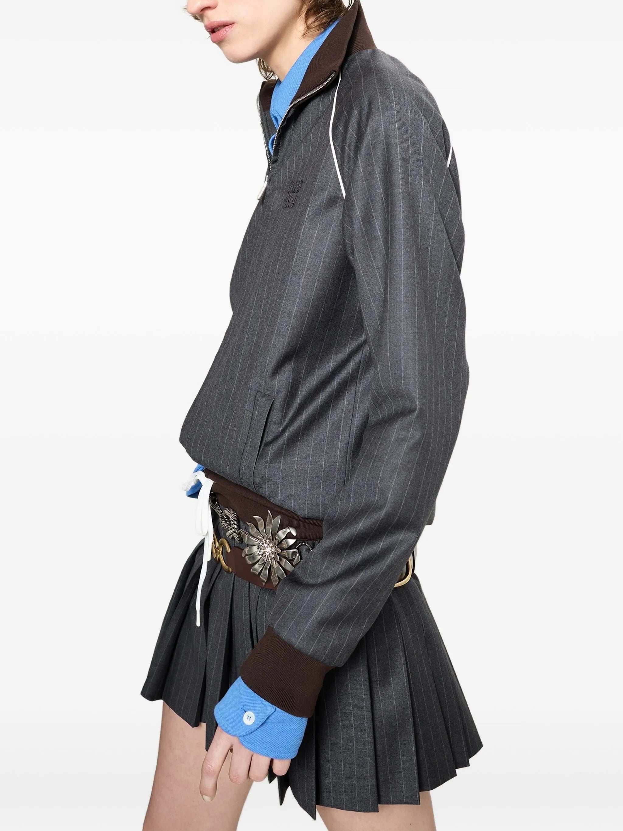 Miu Miu Pinstripe Zipped Blouson - 5