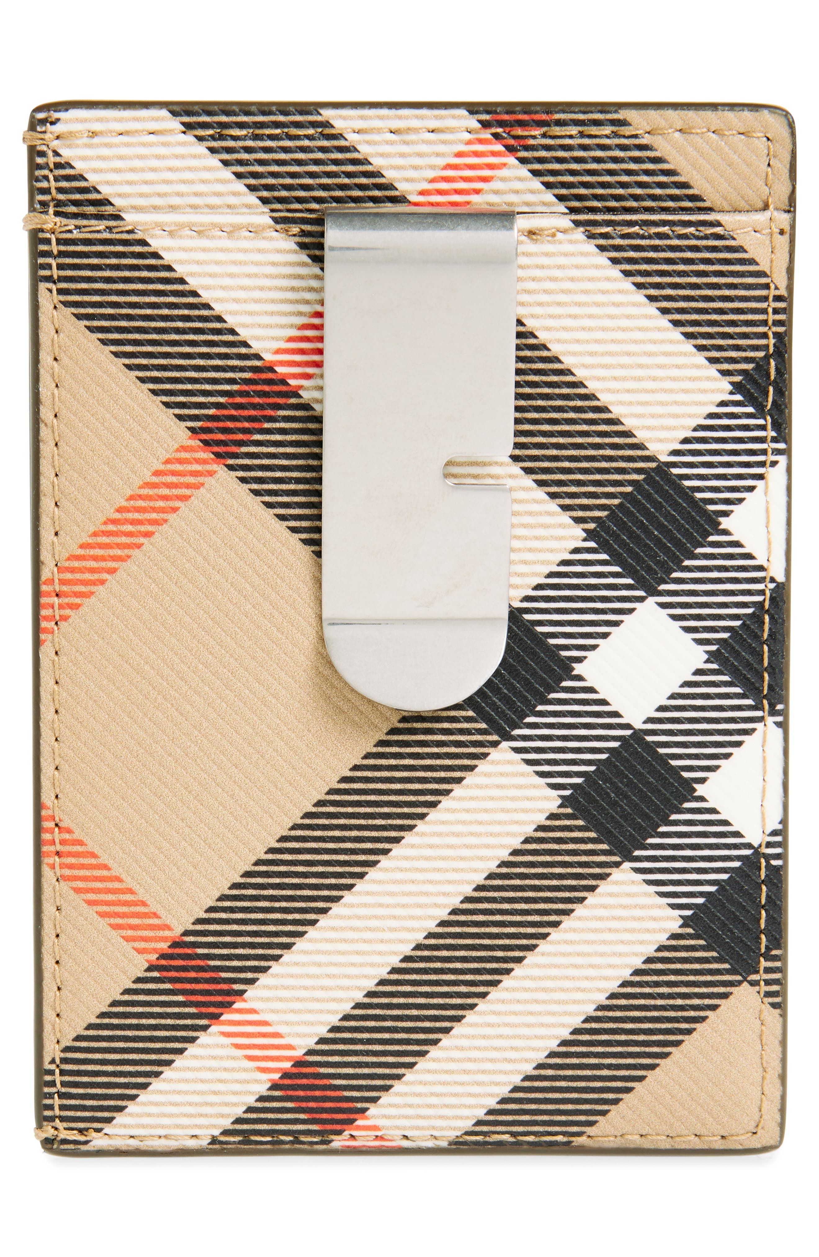 burberry Check Money Clip Coated Canvas & Leather Card Case in Sand at Nordstrom - 2