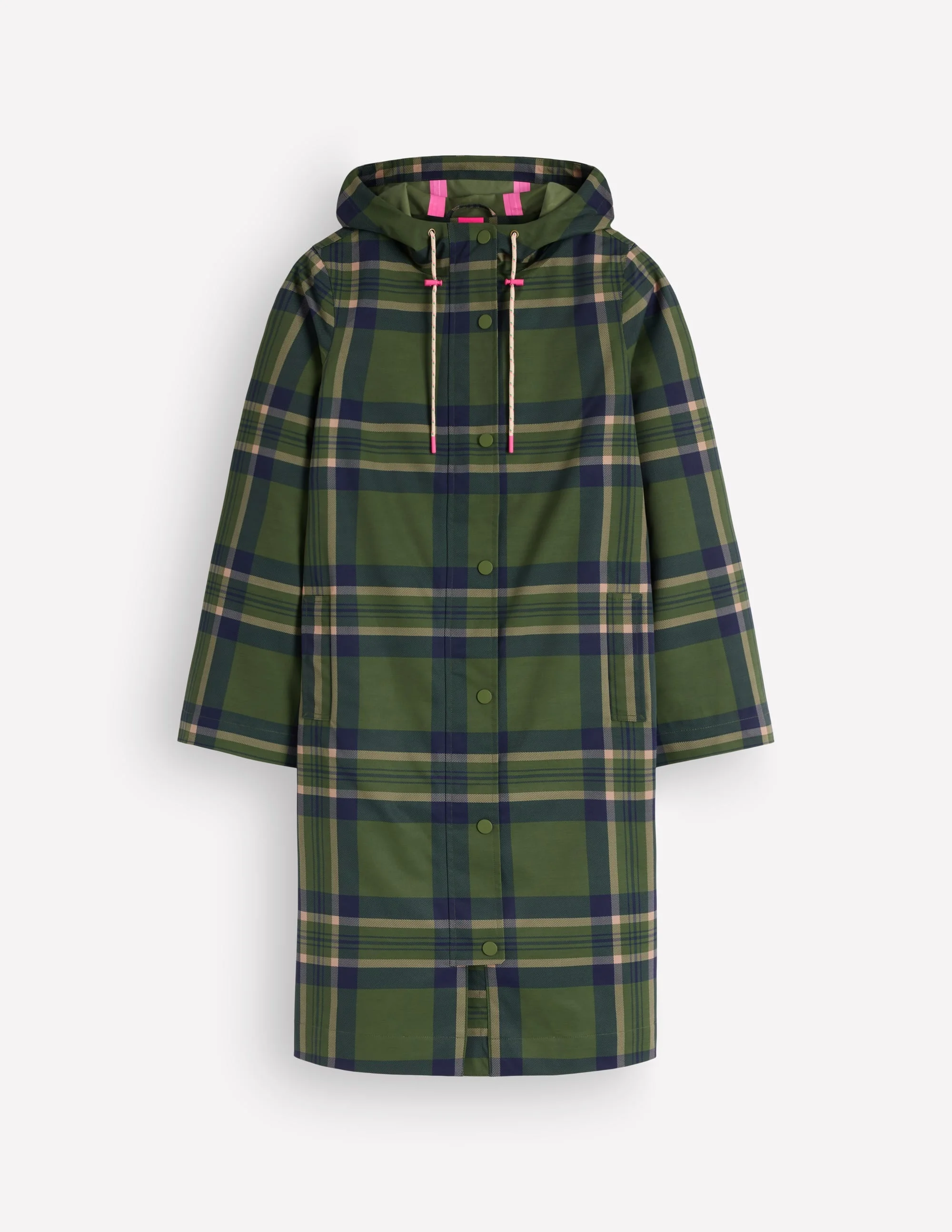 Longline Raincoat-Olive, Navy and Red Check - 1