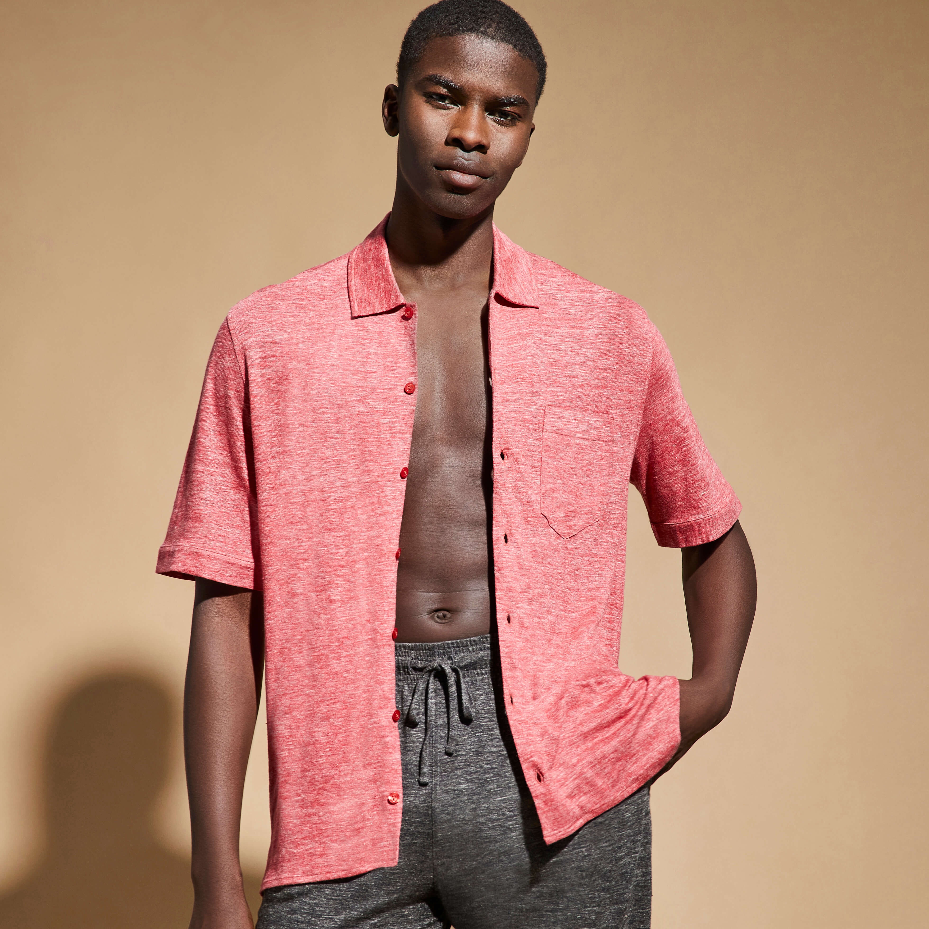 Unisex Linen Bowling Shirt Solid - 5