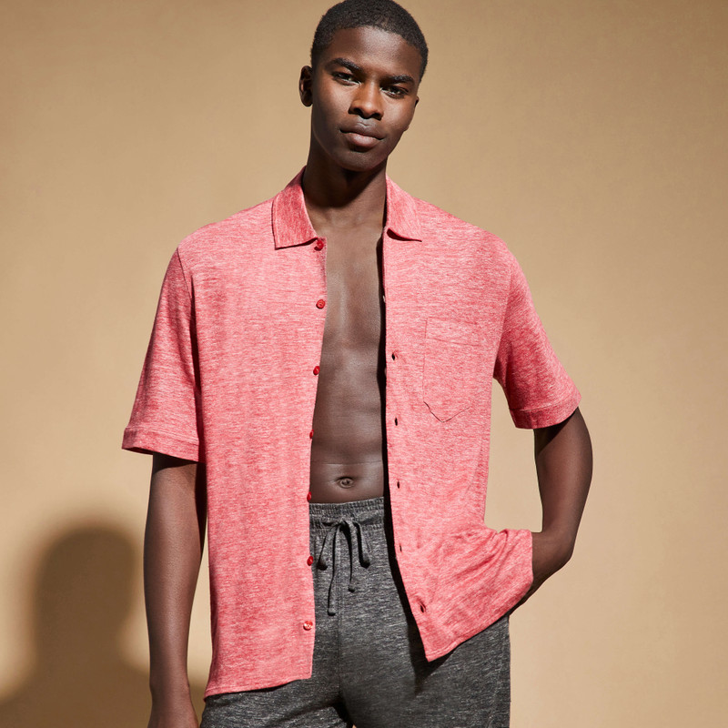 Unisex Linen Bowling Shirt Solid 5