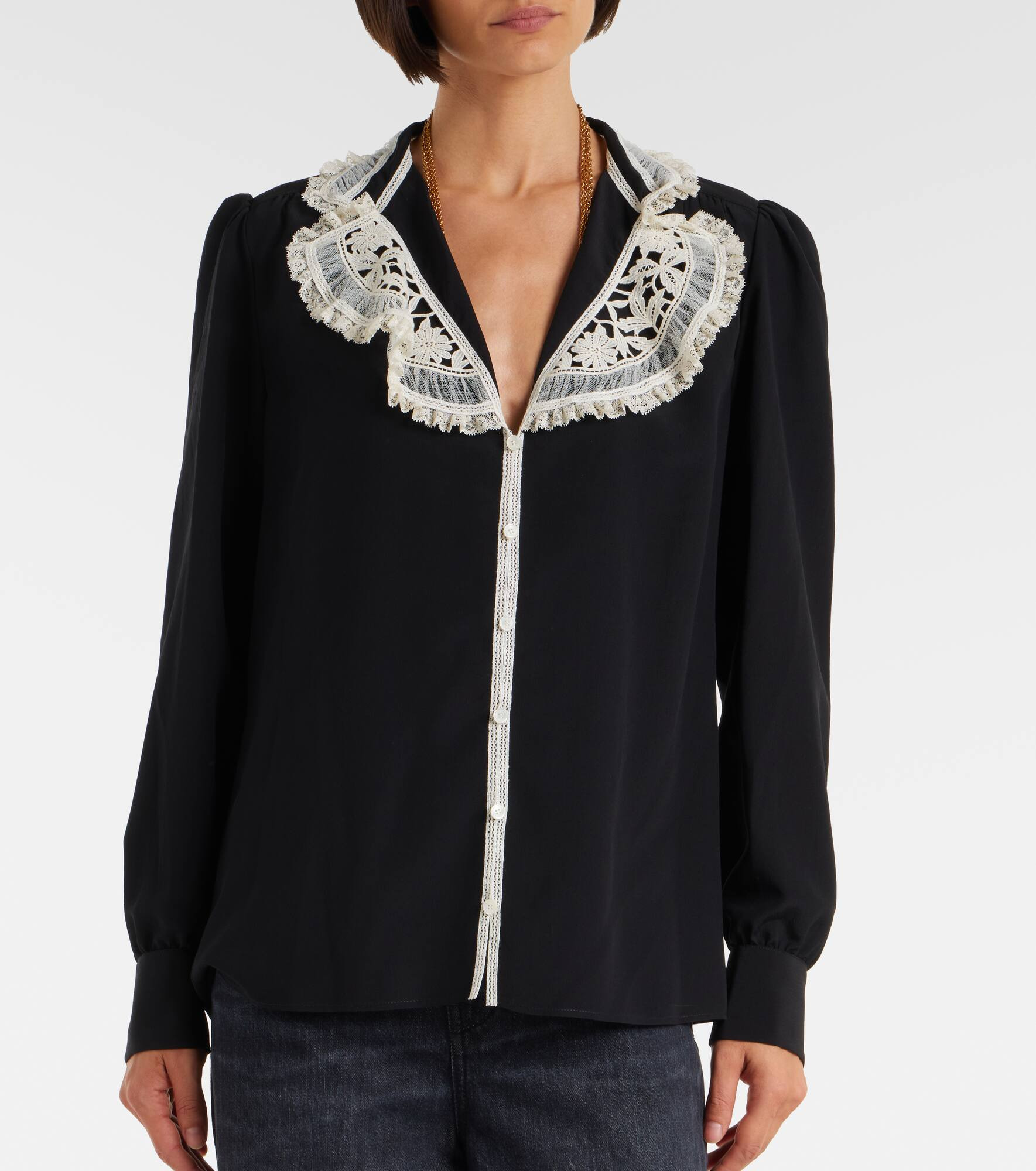 Lace-trimmed silk crêpe de chine blouse - 6