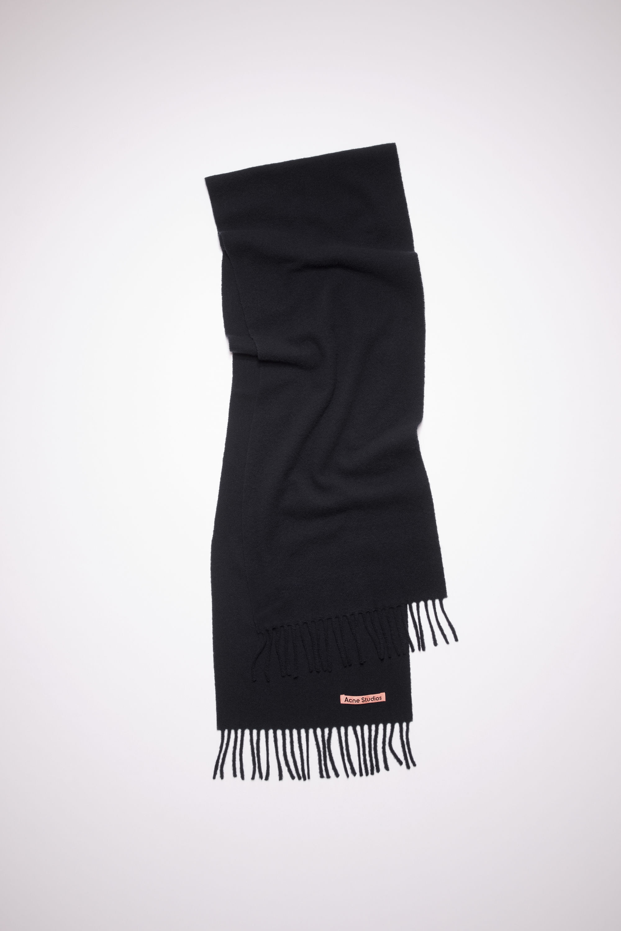 Fringe wool scarf - skinny - Black - 1
