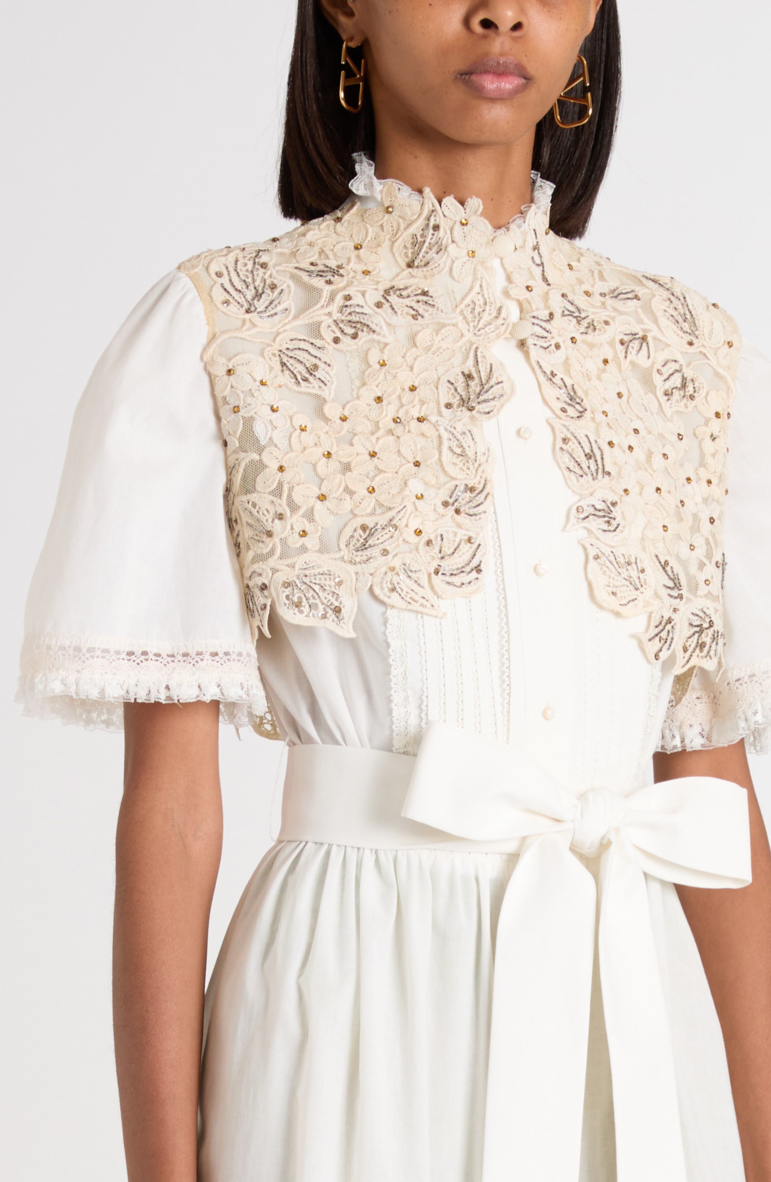 Valentino Garavani Lace Embellished Cotton Muslin Midi Dress in Ivory at Nordstrom - 4
