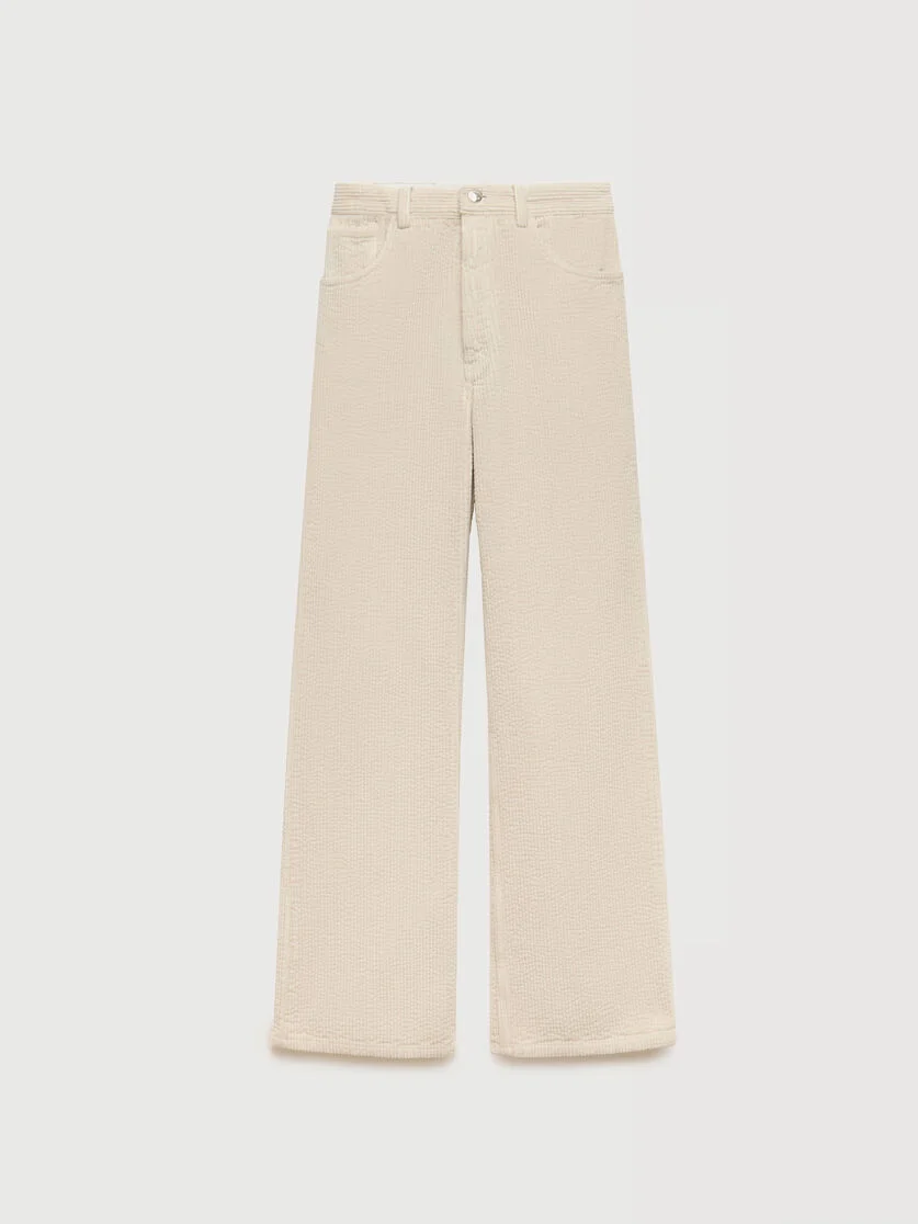 CREAM CORDUROY FLARED TROUSERS - 1