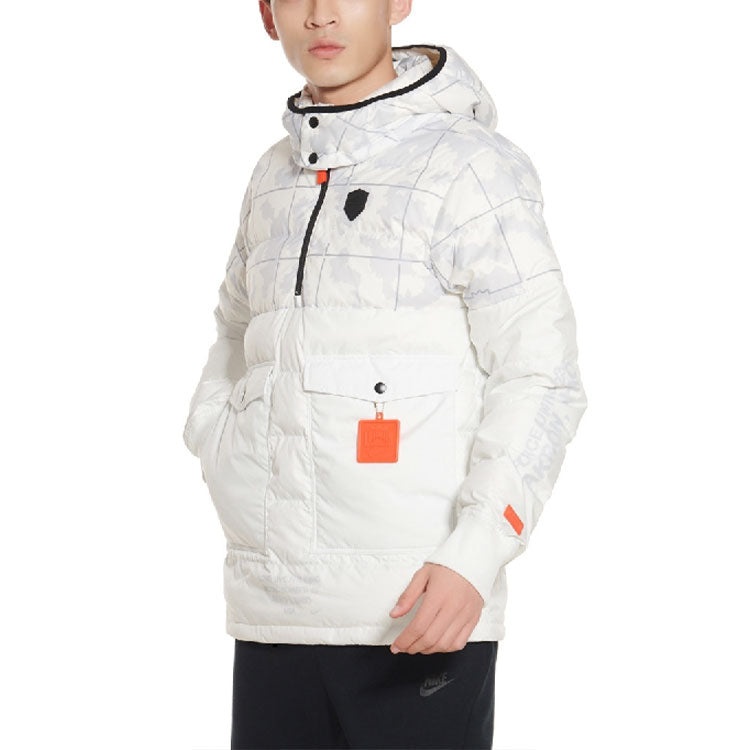 Nike LeBron Hybrid Stay Warm Plaid hooded Half Zipper Pullover Down Jacket White AT3905-121 - 3