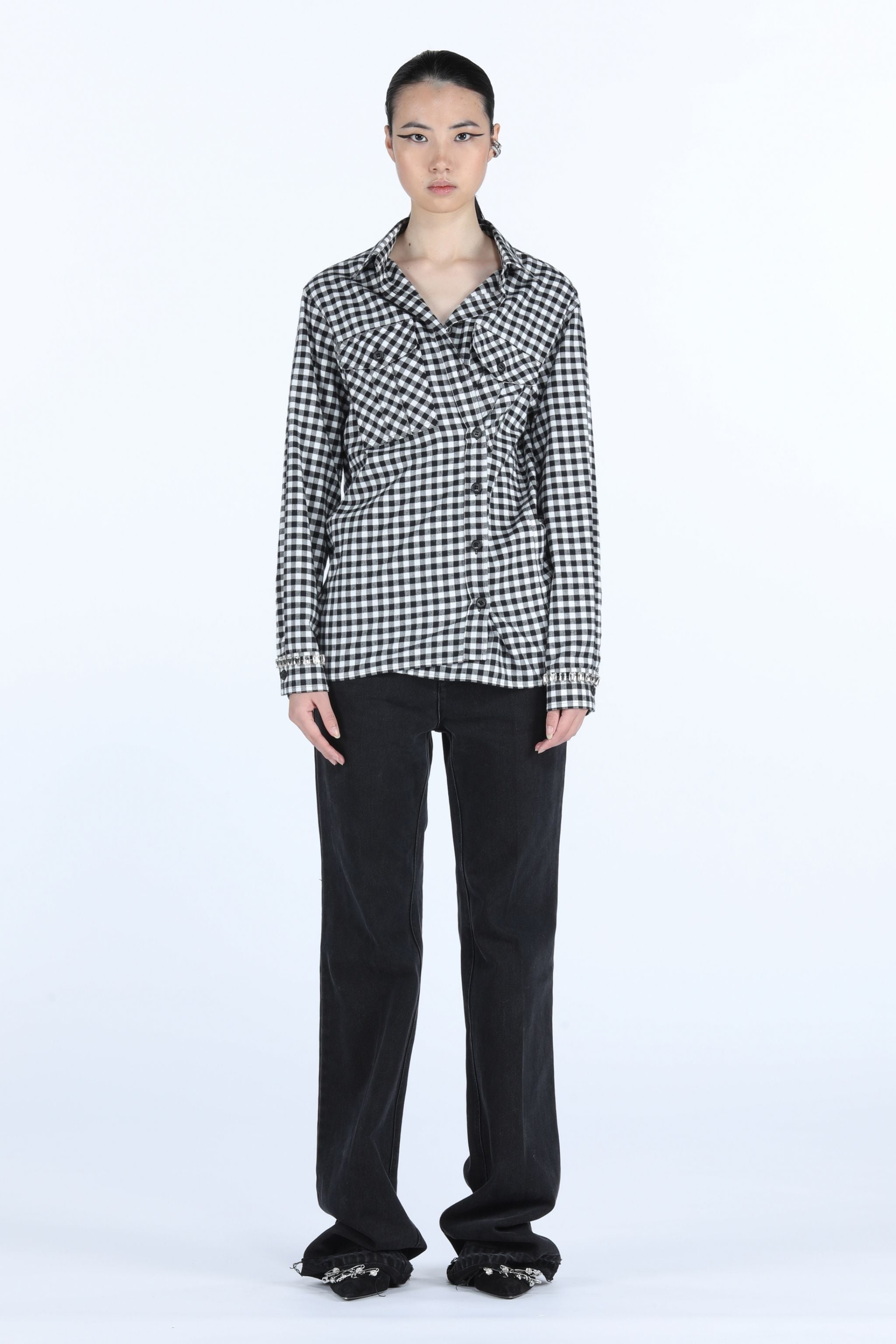 CRYSTAL-EMBELLISHED CHECKED COTTON SHIRT - 4
