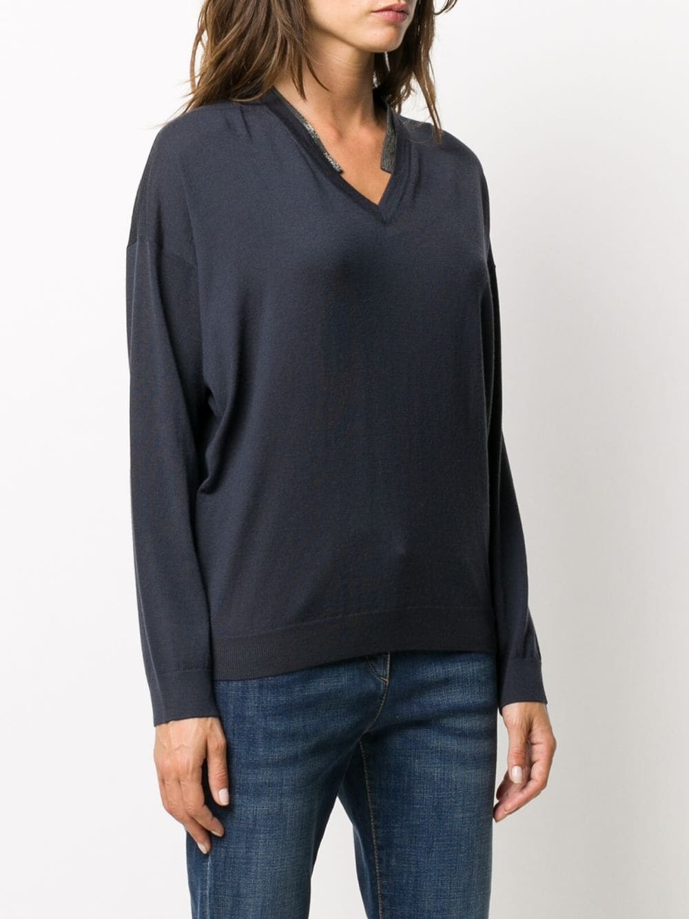 metallic detail v-neck jumper - 3