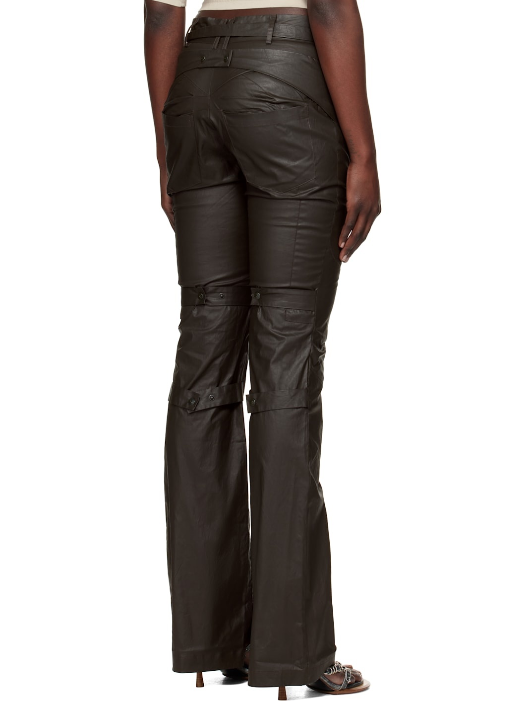 Brown Deconstructed Flared Pants - 3
