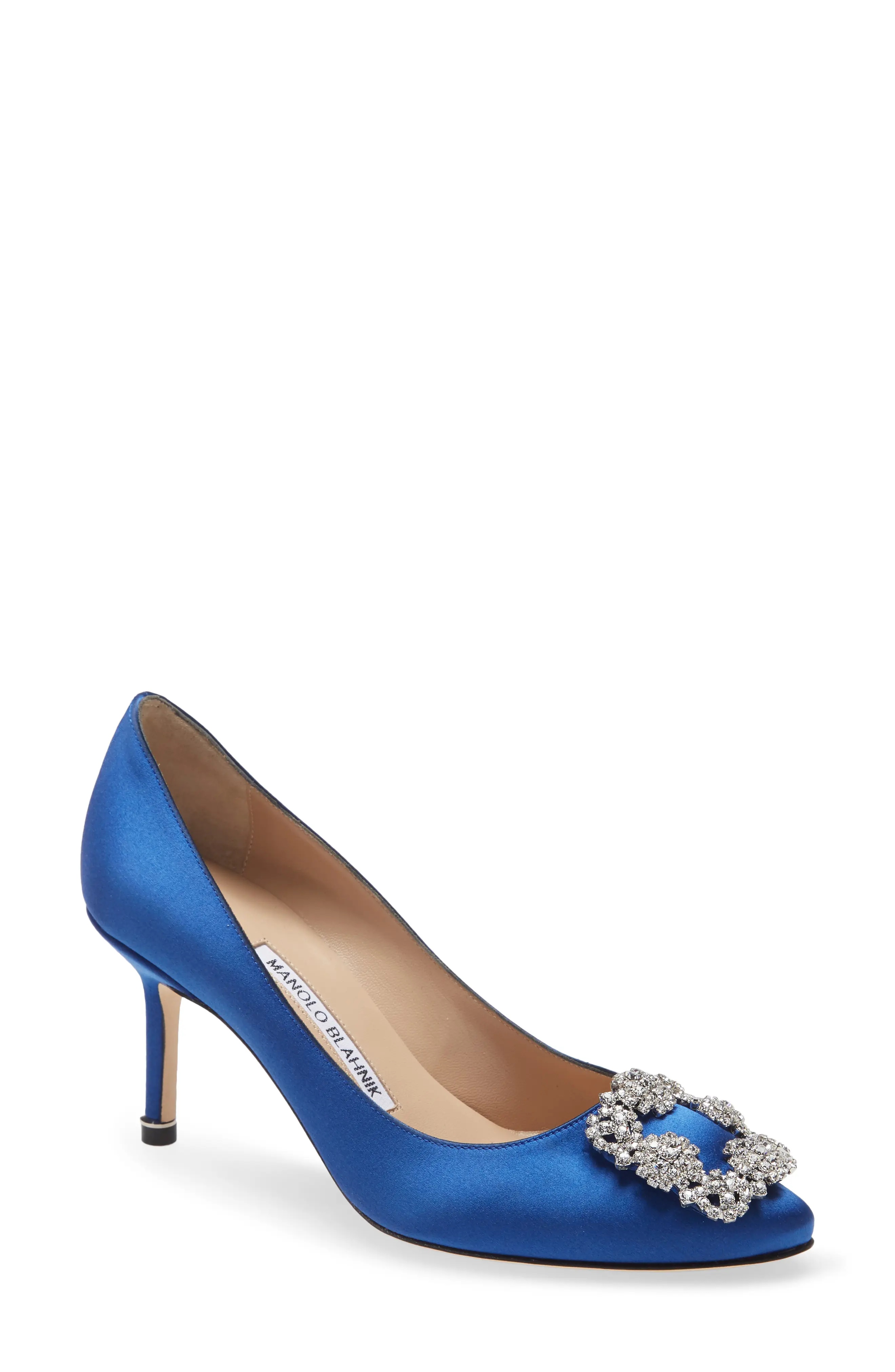Hangisi Crystal Buckle Pump in Blue Satin Clear/Buckle - 1