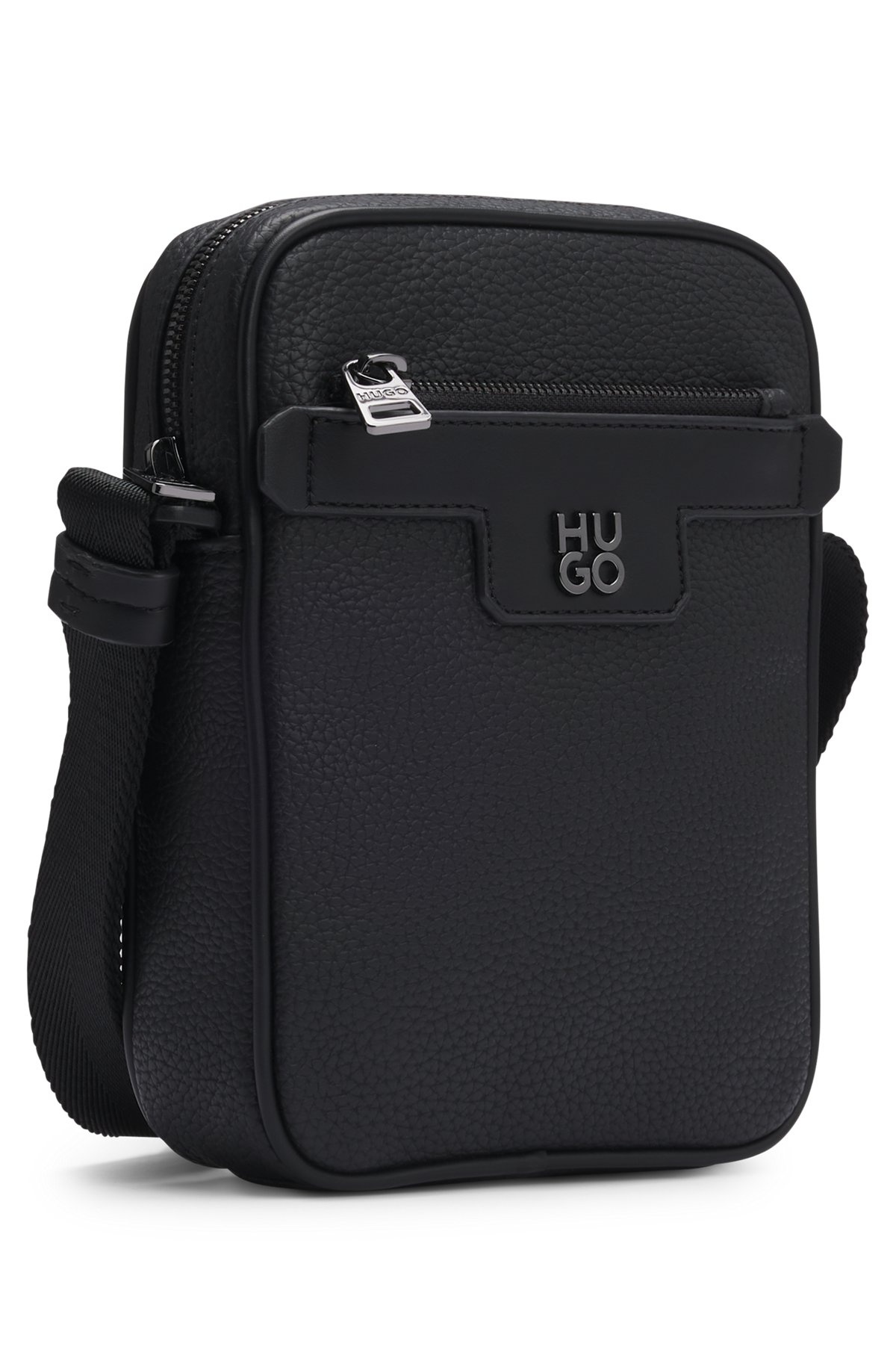 GRAINED FAUX-LEATHER REPORTER BAG WITH STACKED-LOGO TRIM - 5