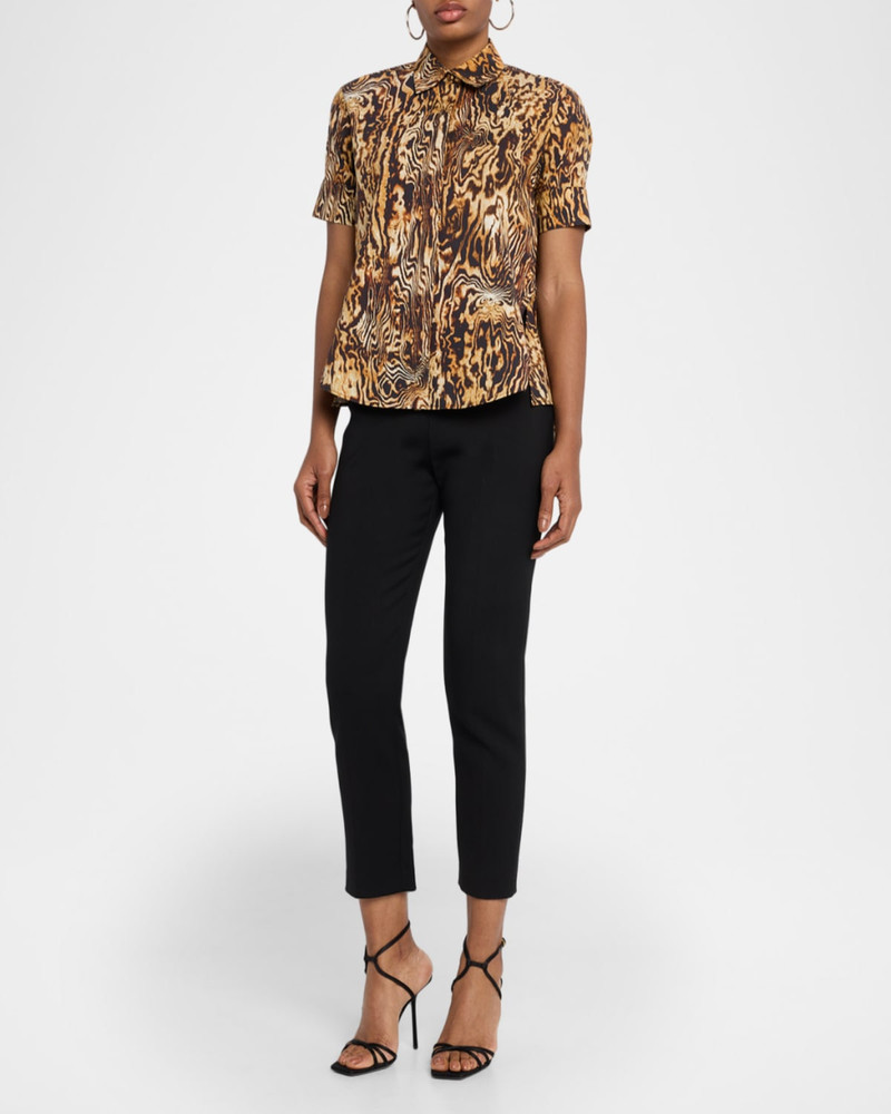 ADAM LIPPES Charlie Animal-Print Short-Sleeve Button-Down Top outlook
