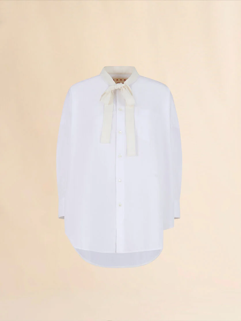WHITE ORGANIC POPLIN SHIRT WITH BOW - 1