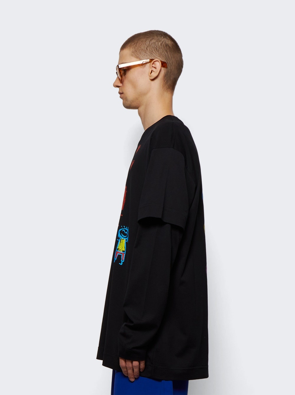 Oversized Fit Double Layer Print T-shirt Black - 4