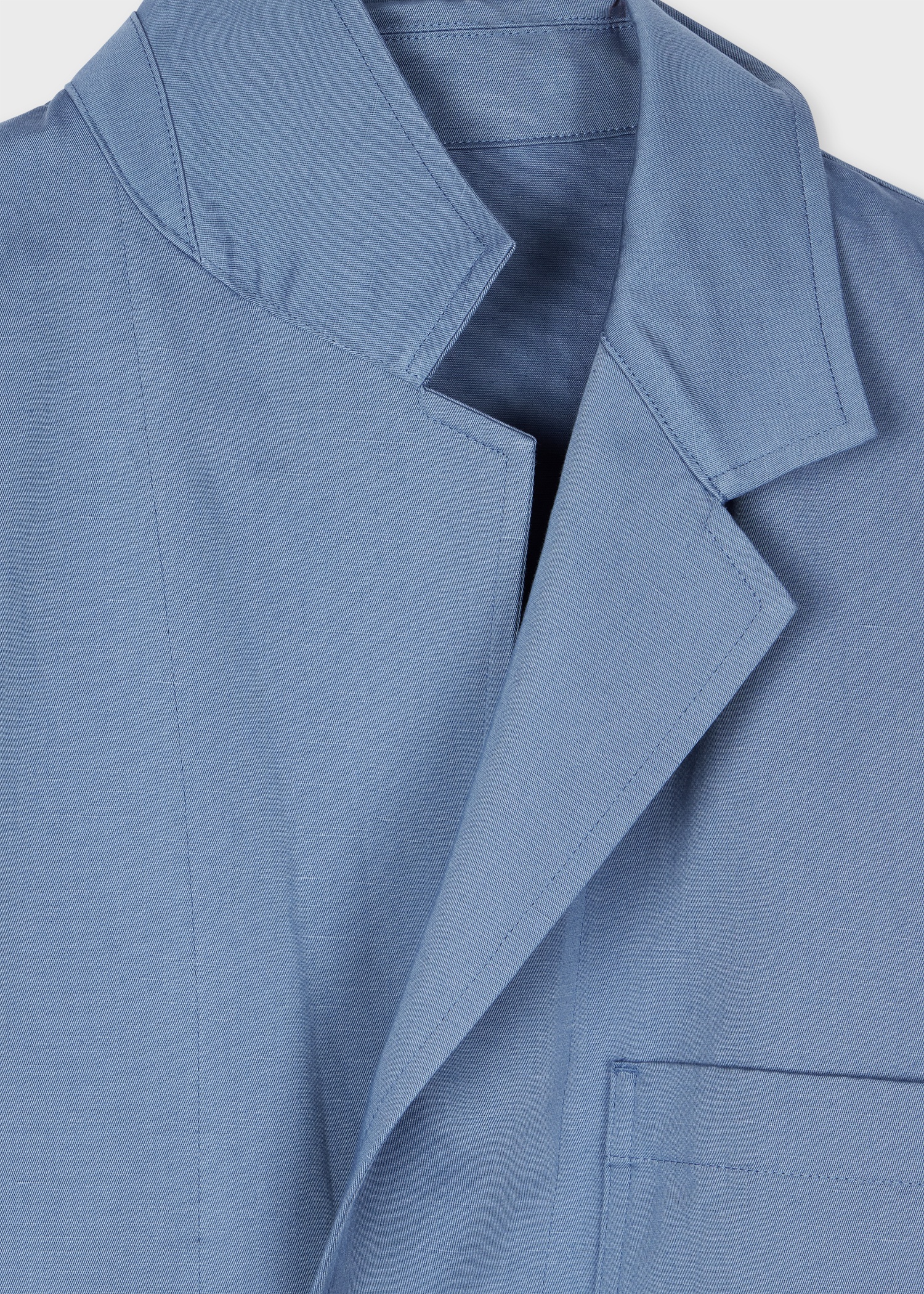 Light Blue Cotton-Linen Twill Work Jacket - 2
