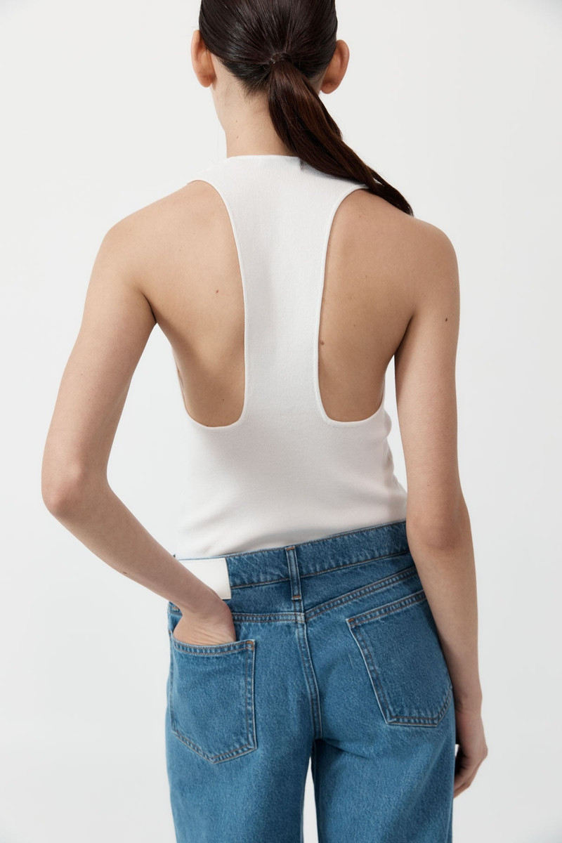 Plunge Neck Knit Top - White 3