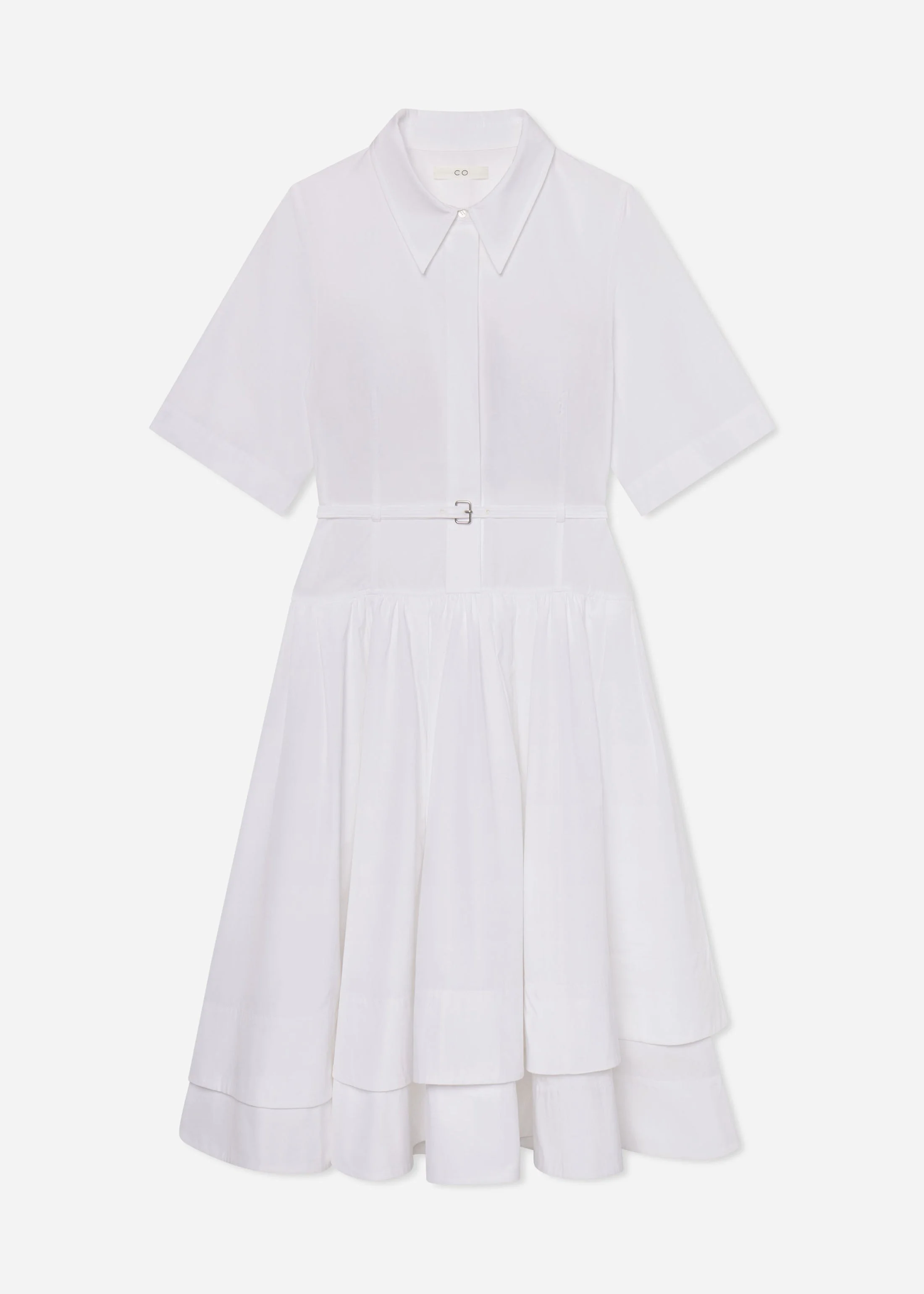 Short Sleeve Belted Dress in Cotton Poplin - 1