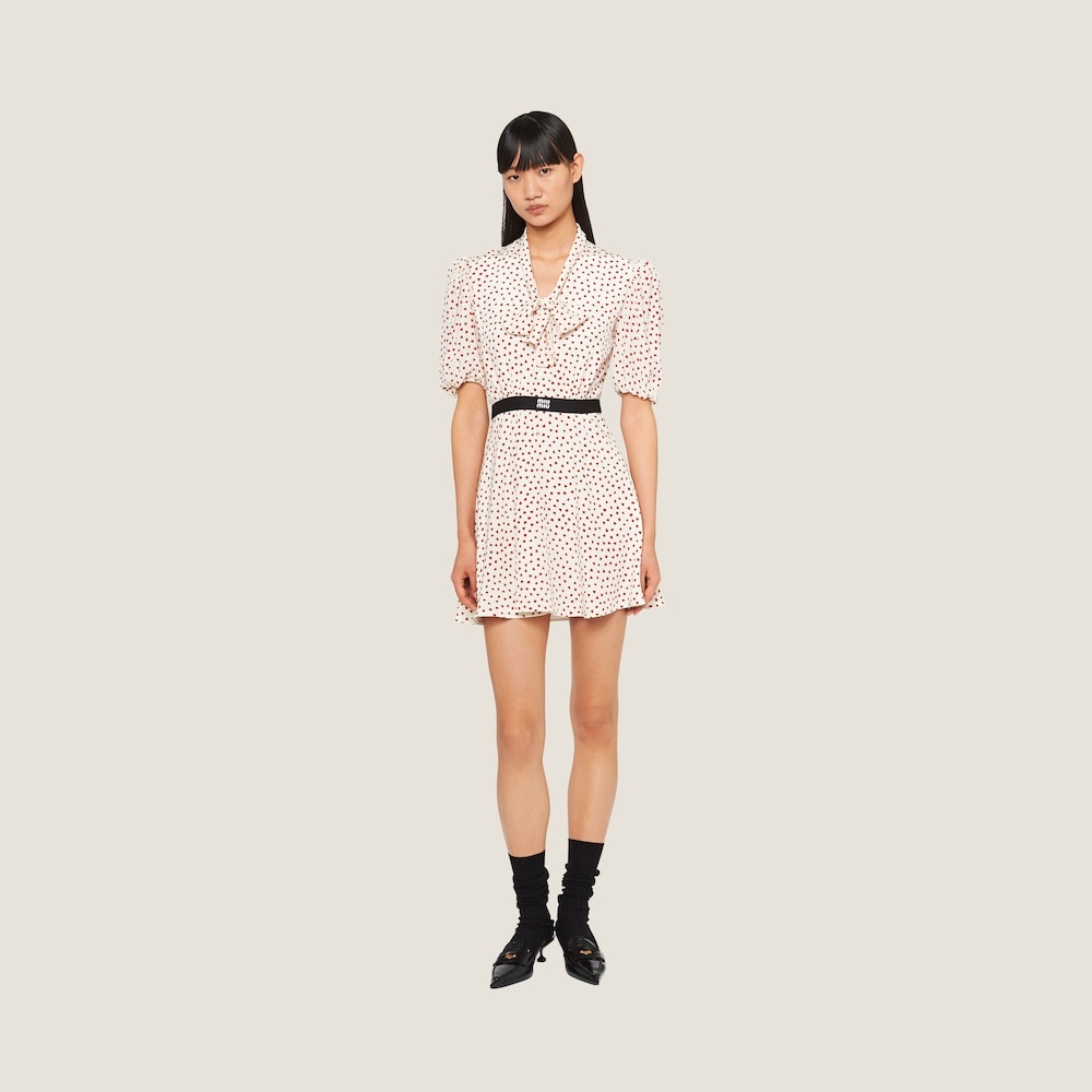 Crepe de chine mini-dress with heart print - 2