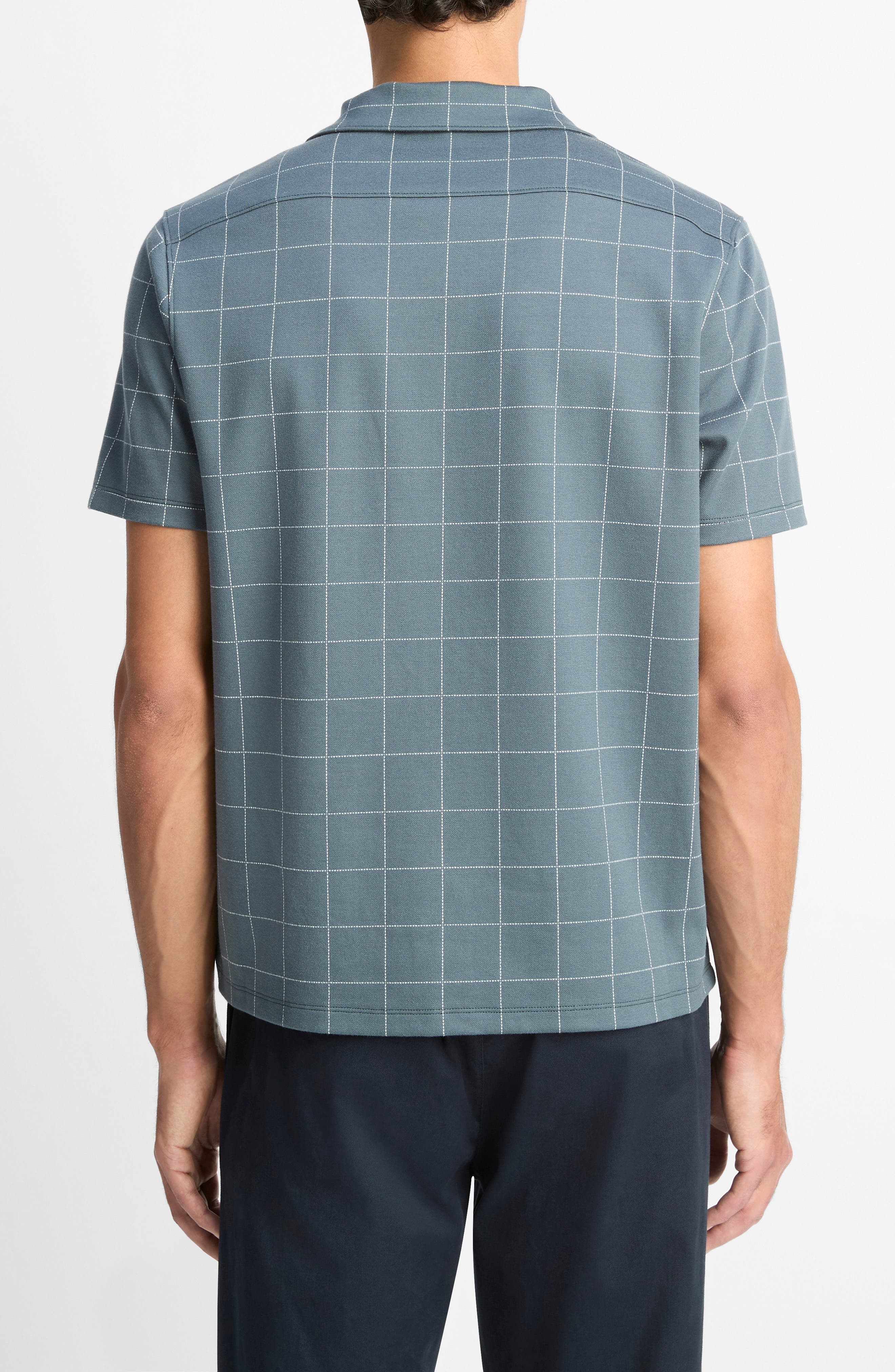 Vince Windowpane Check Cotton Blend Camp Shirt in Dark Harbor Blue/Off White at Nordstrom - 2
