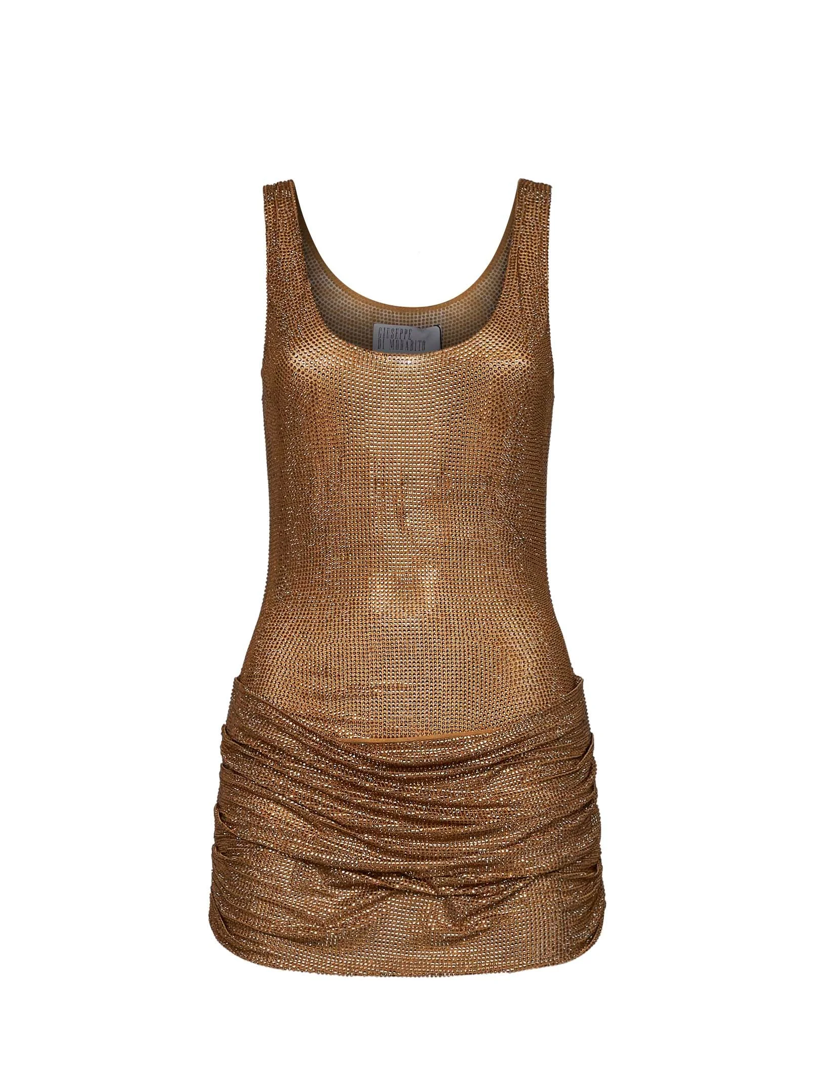 Gold crystal-embellished tulle draped mini dress - 1