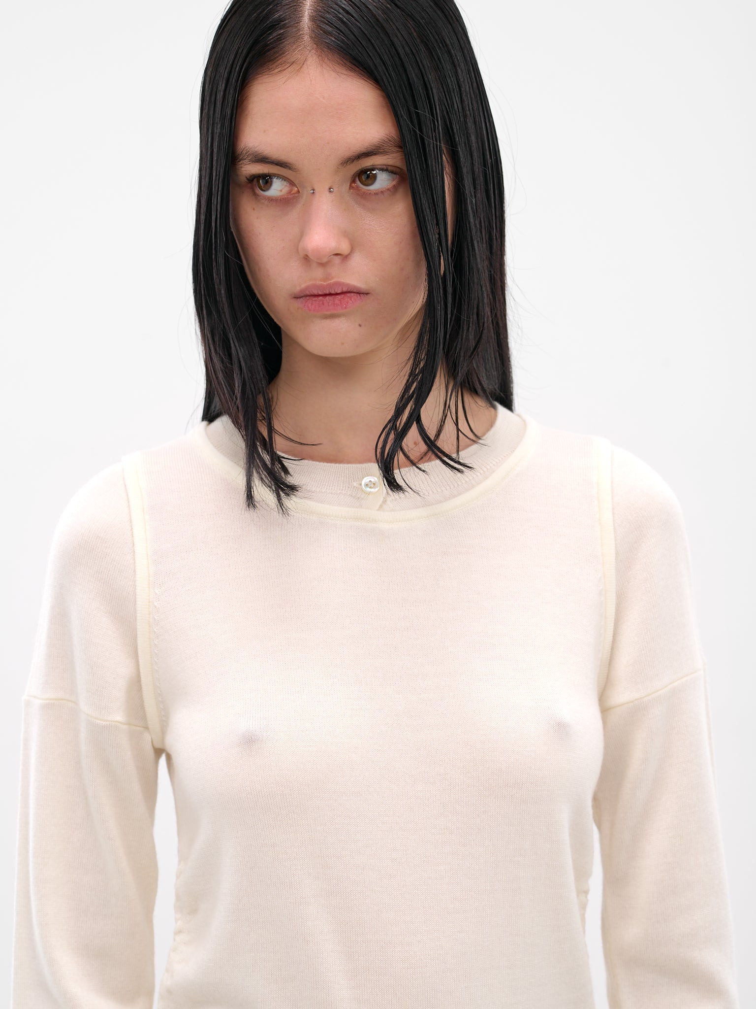 White Double Long Sleeve Sweater - 4