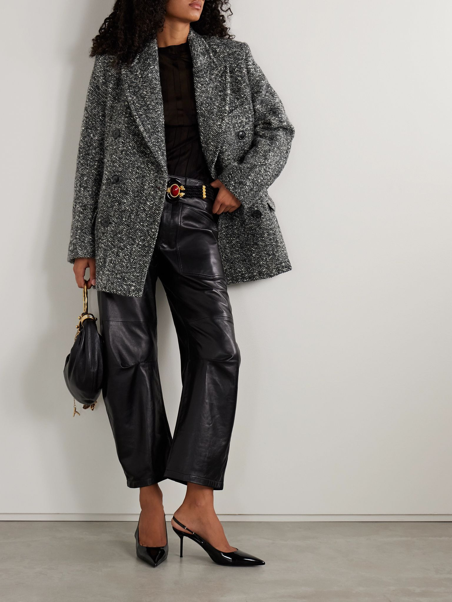 Ezzia double-breasted wool-blend bouclé-tweed blazer Gray - 2