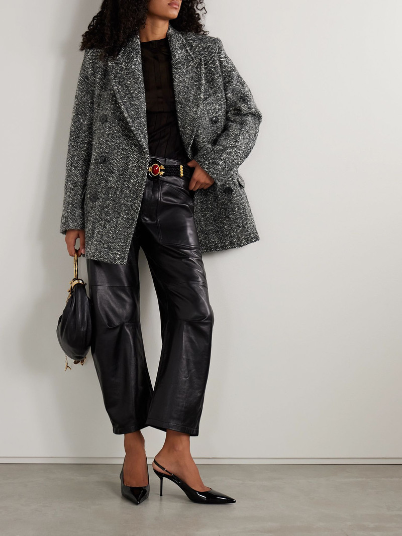 Isabel Marant Ezzia double-breasted wool-blend bouclé-tweed blazer Gray outlook