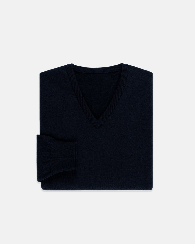 J. PRESS MADE-IN-SCOTLAND NAVY CASHMERE V-NECK SWEATER - CLASSIC FIT outlook