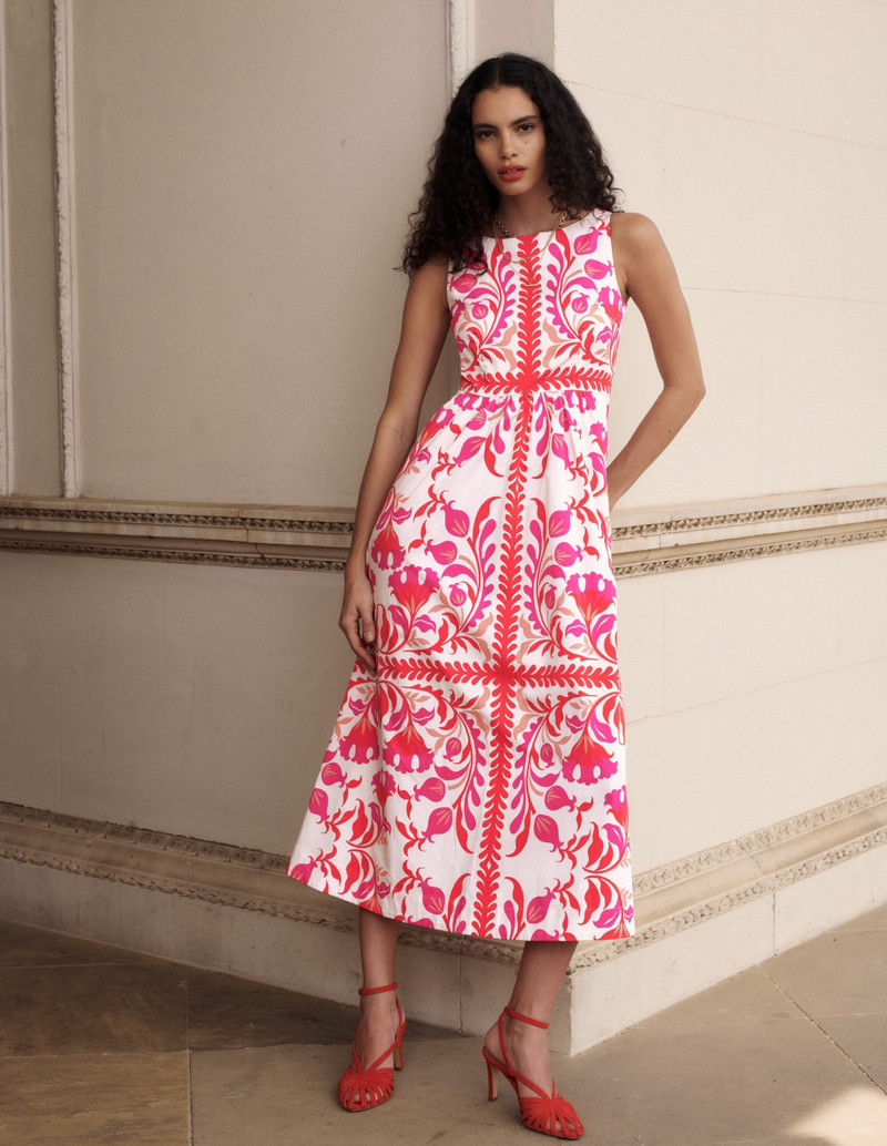 Lauren Cotton Midi Dress-Poppy Red, Elaborate Flora 8