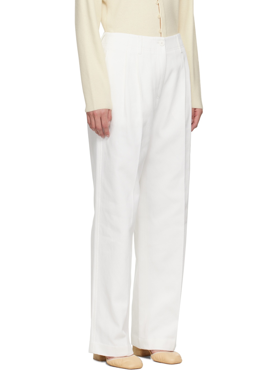 White Claire Cotton Twill Trousers - 2
