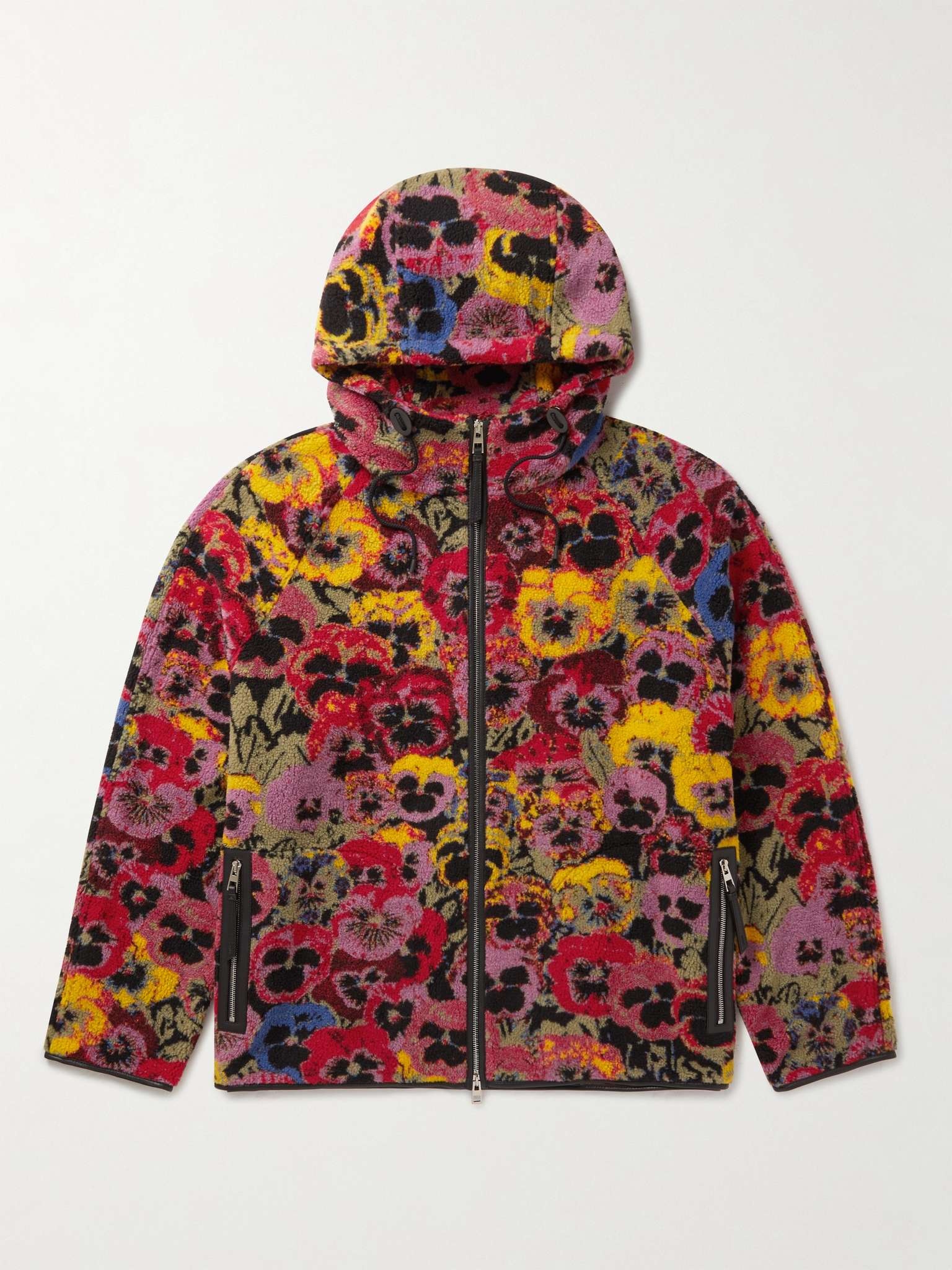 + Joe Brainard Leather-Trimmed Floral-Jacquard Fleece Hooded Jacket - 1