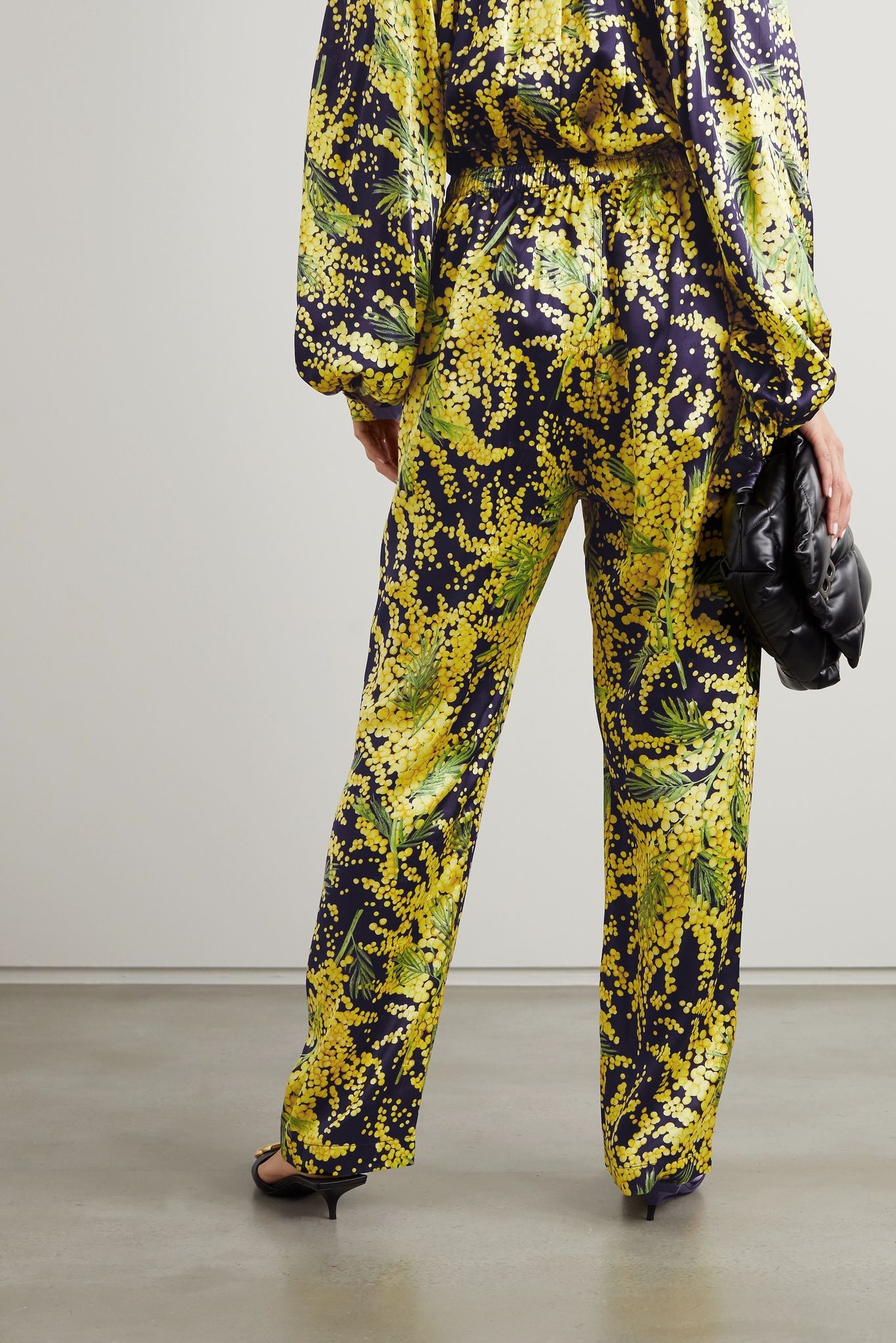 Floral-print silk-jacquard wide-leg pants - 3