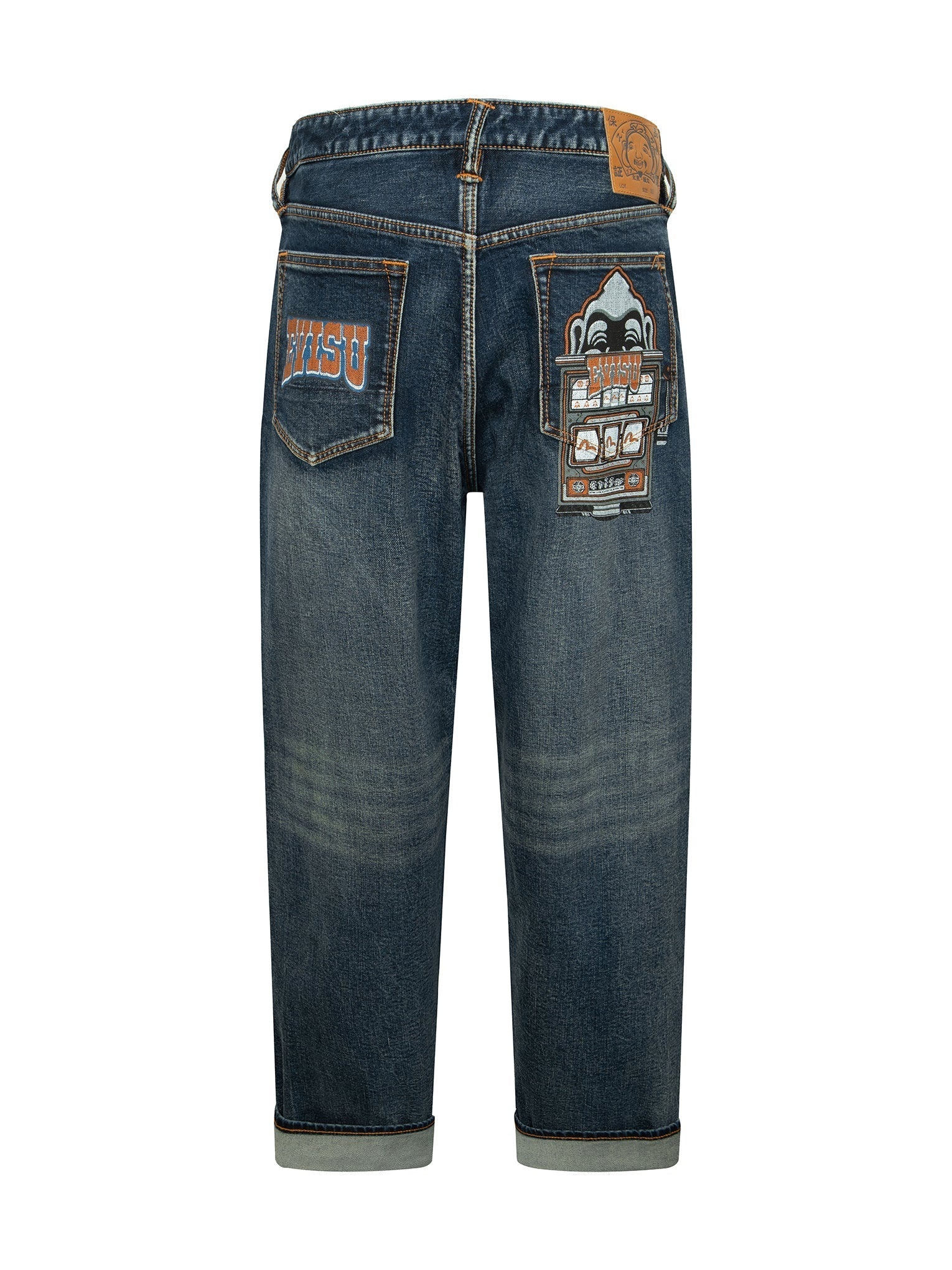 WASHED LOGO AND GODHEAD SLOT COATED RELAX FIT JEANS - 14