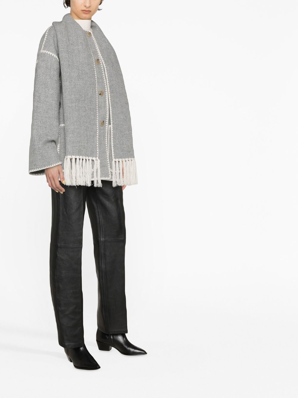 scarf-collar wool-blend jacket - 4