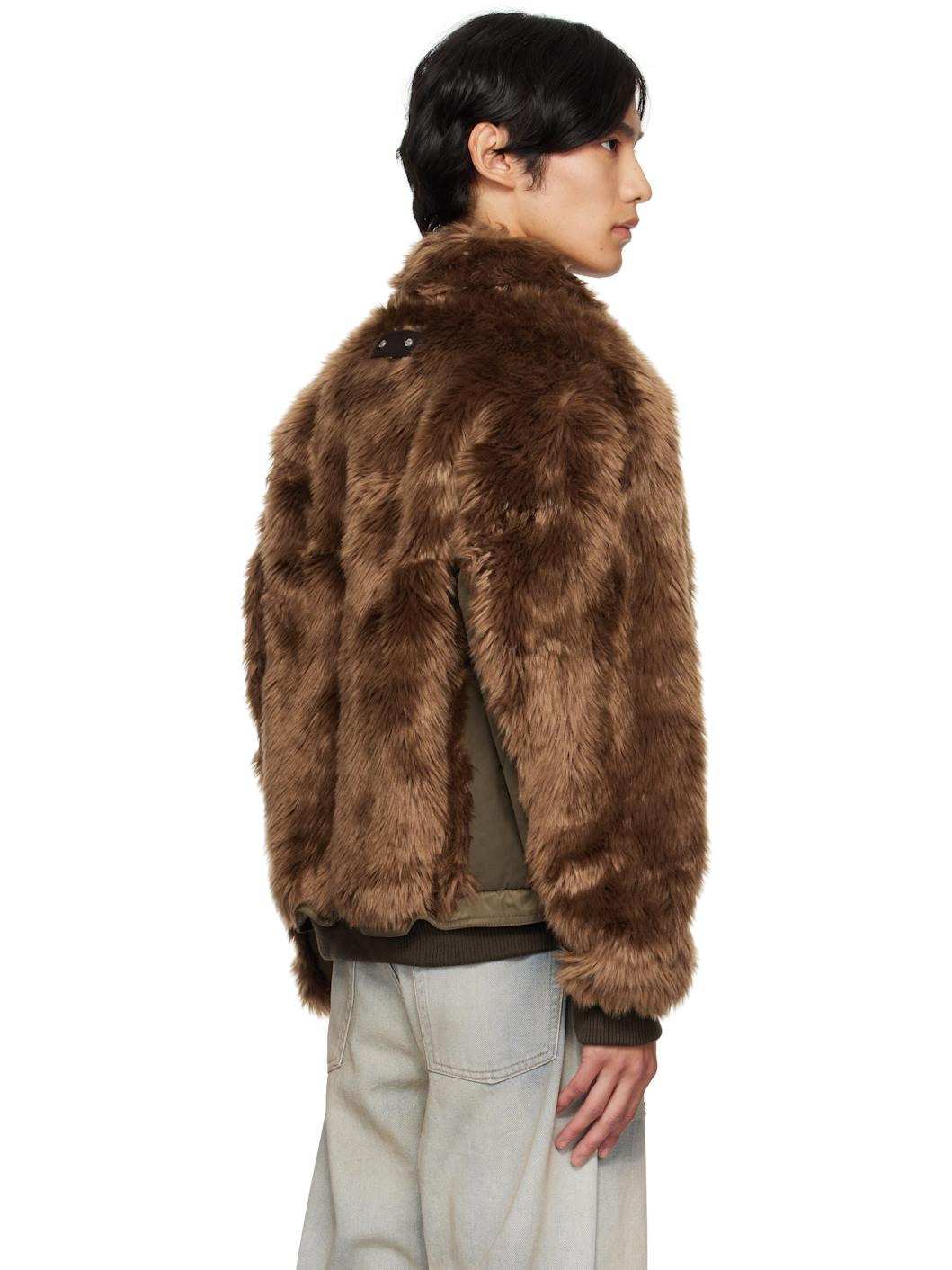 Brown Flight Faux-Fur Bomber Jacket - 3