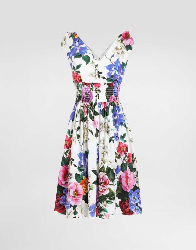 Cotton midi dress with floral print and tie details - 1
