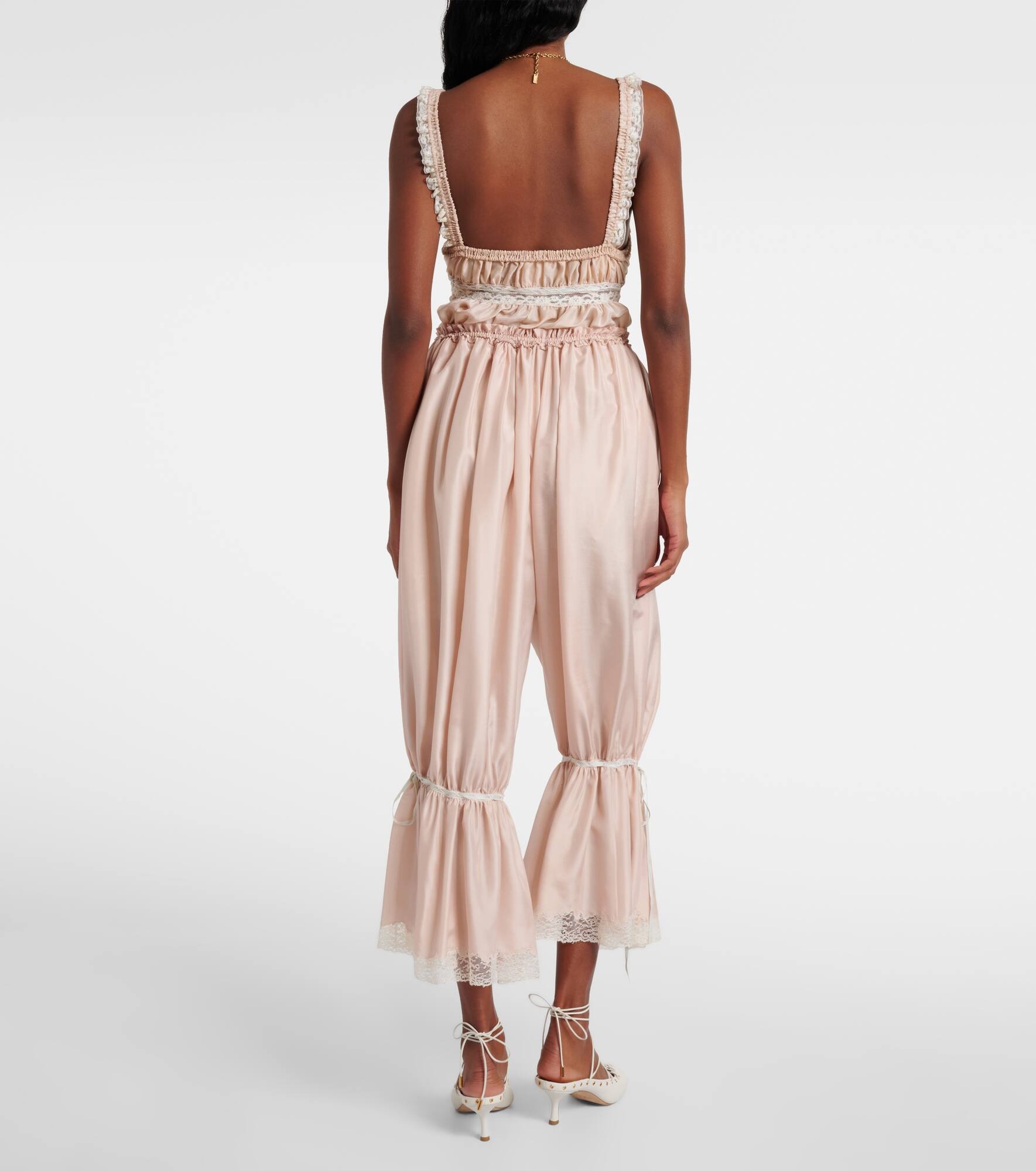 Lace-trimmed silk pongé cropped pants - 3