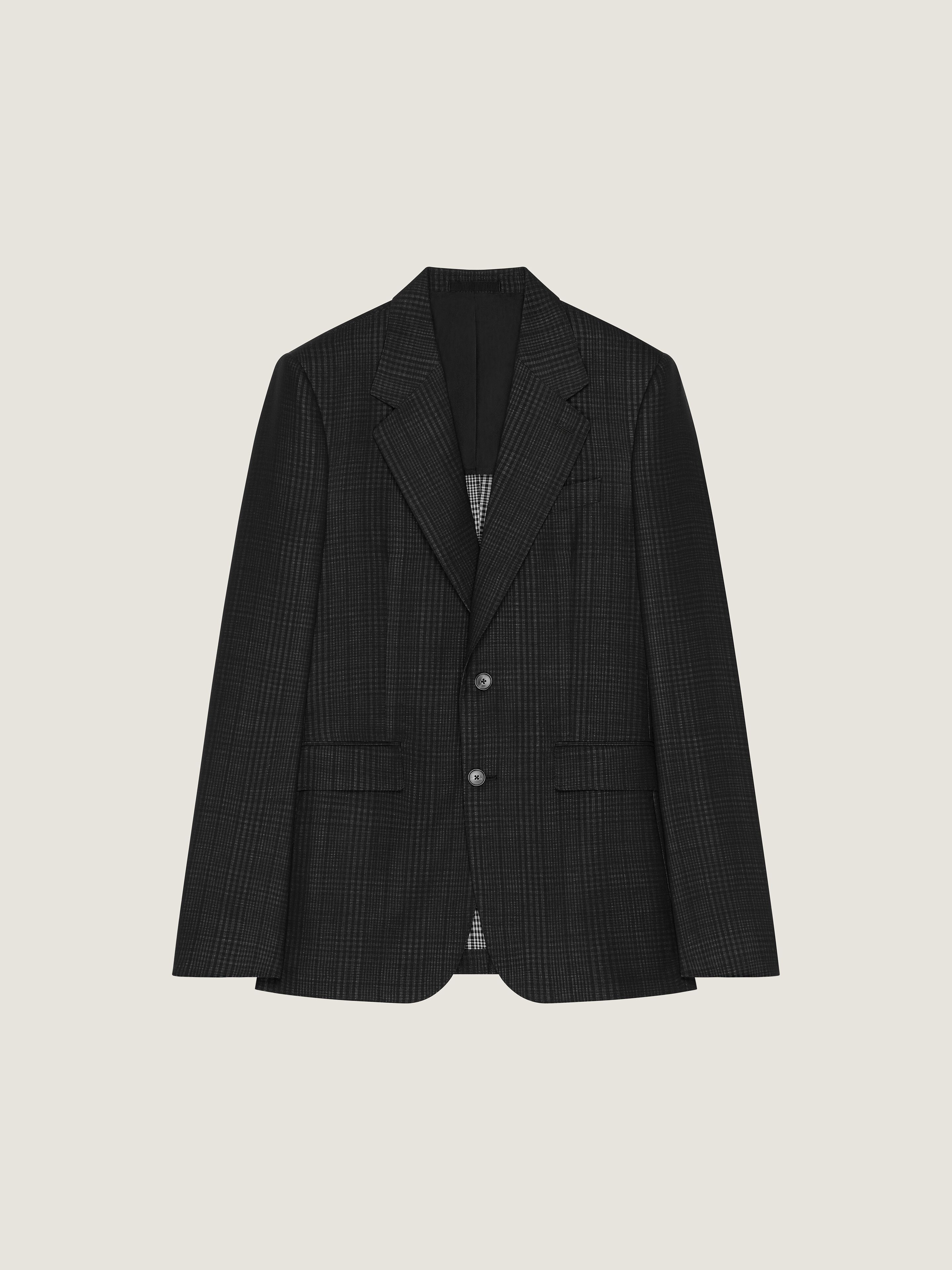 SINGLE-BREASTED FITTED CHECKED JACKET IN WOOL - 1