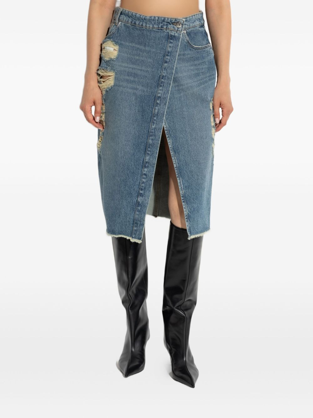 distressed slit-front denim skirt - 3