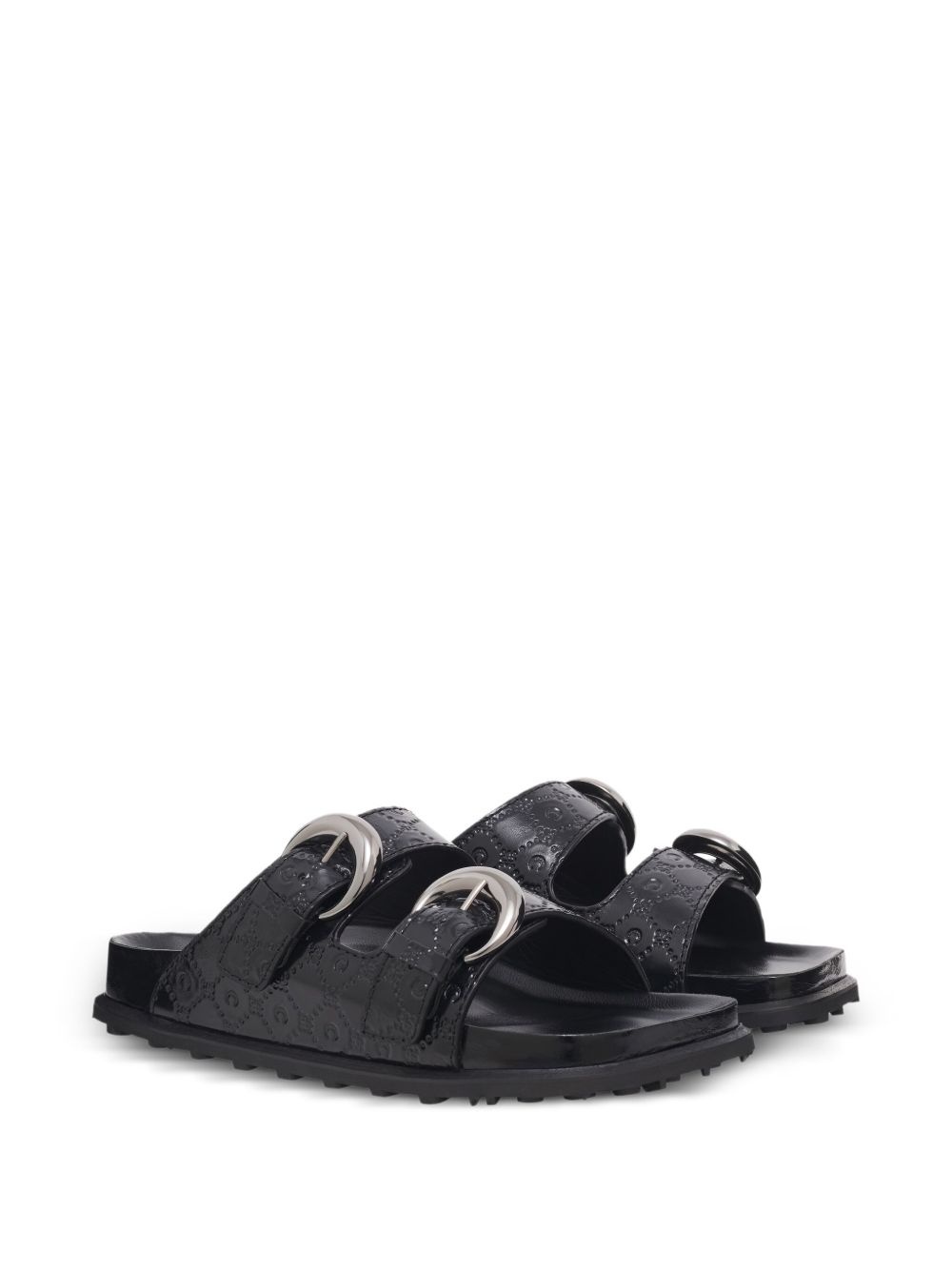 monogram-embossed leather slides - 2