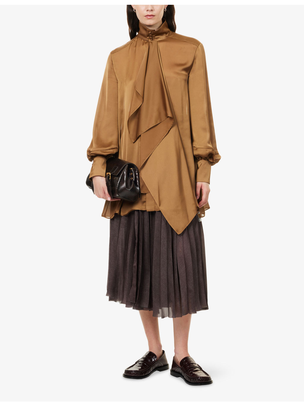 Pleated High-Waist Woven Midi Skirt - 2