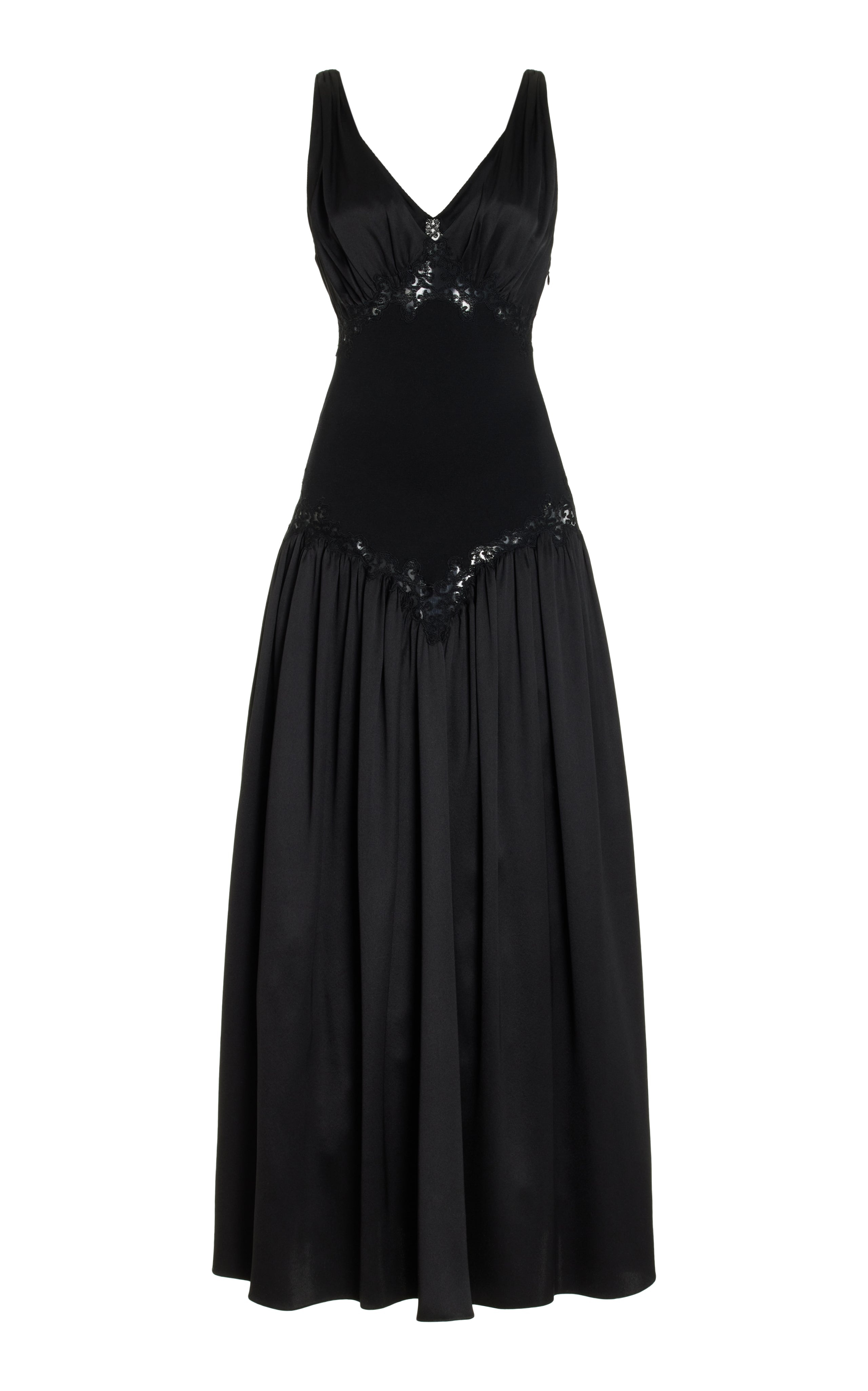 Highland Lace Dress in Black Silk Satin - 1