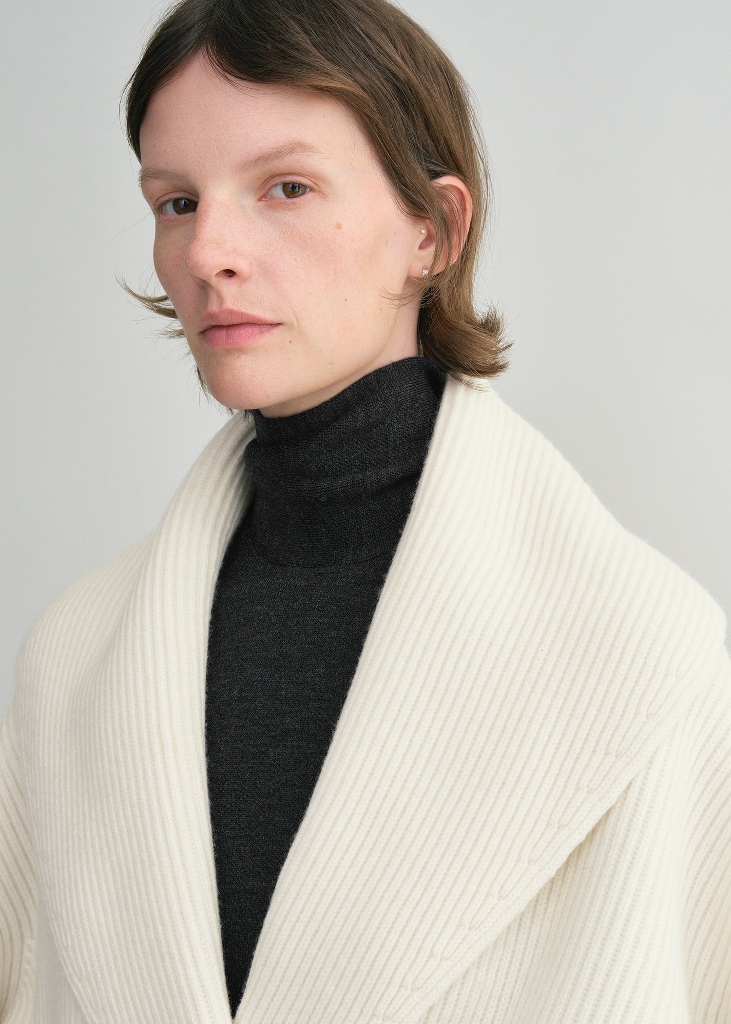 Shawl-lapel cardigan milk - 6
