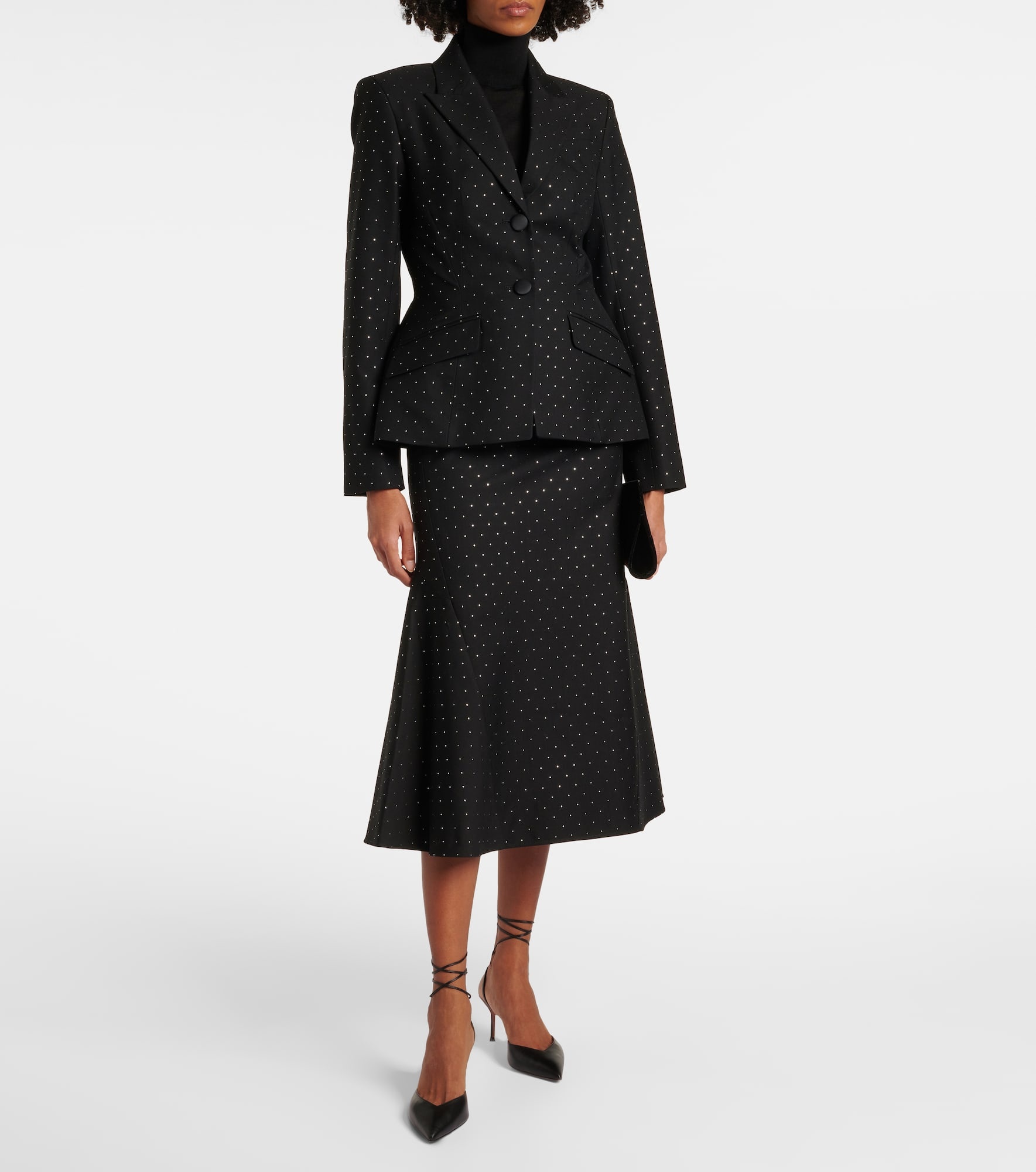 Polka-dot cotton and wool lamé midi skirt - 2