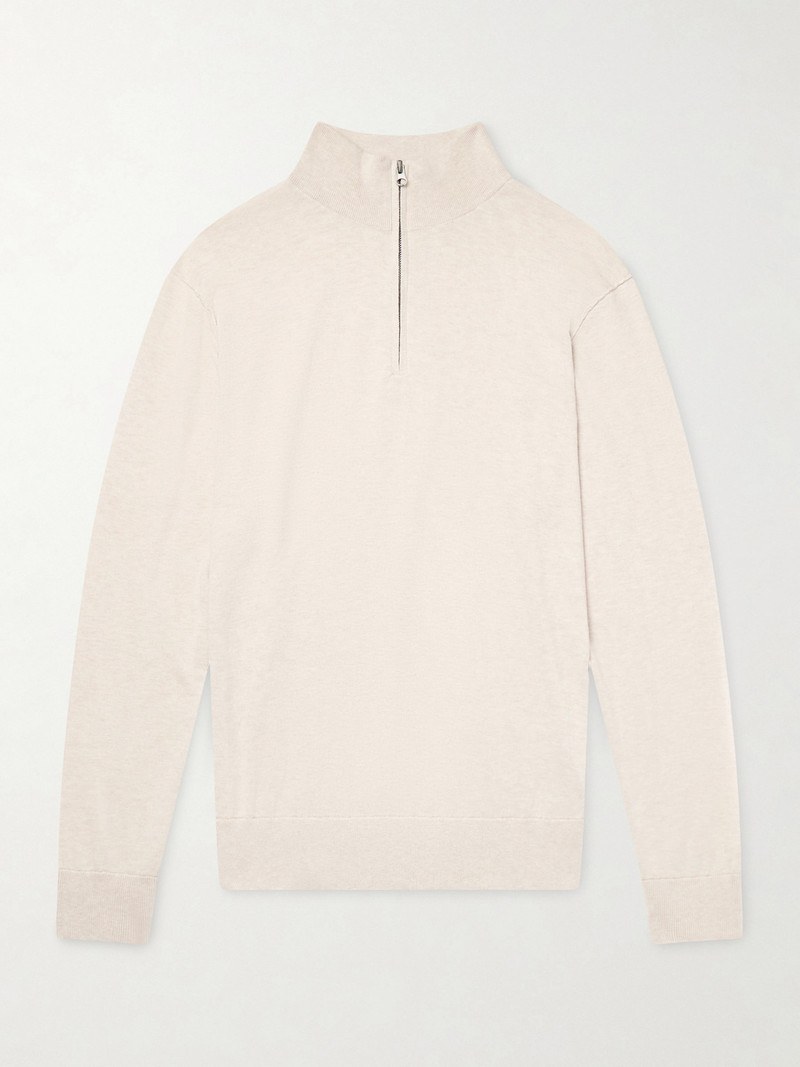 Cotton and Cashmere-Blend Half-Zip Sweater 1