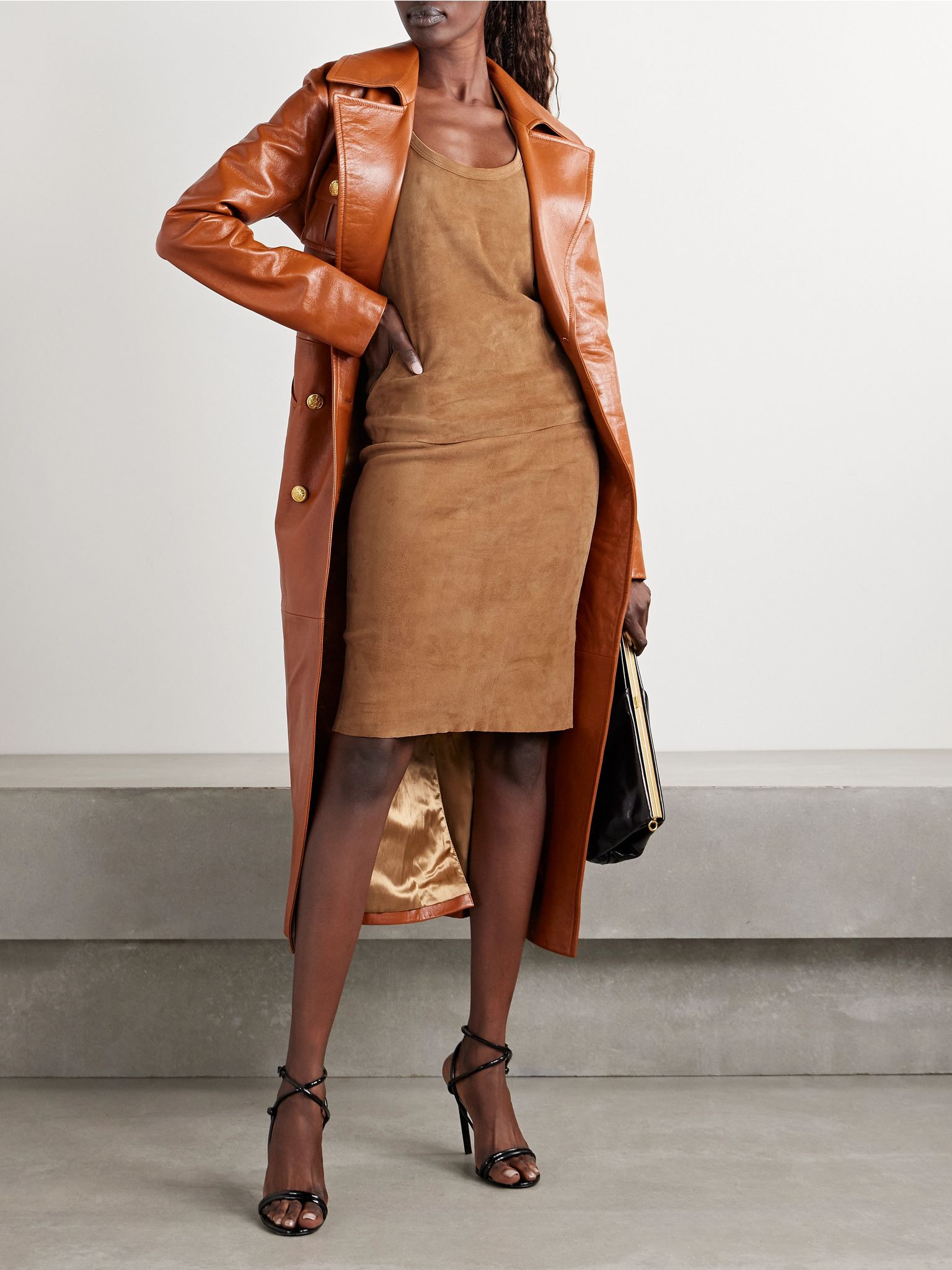 Cherry open-back suede halterneck tank Camel - 2