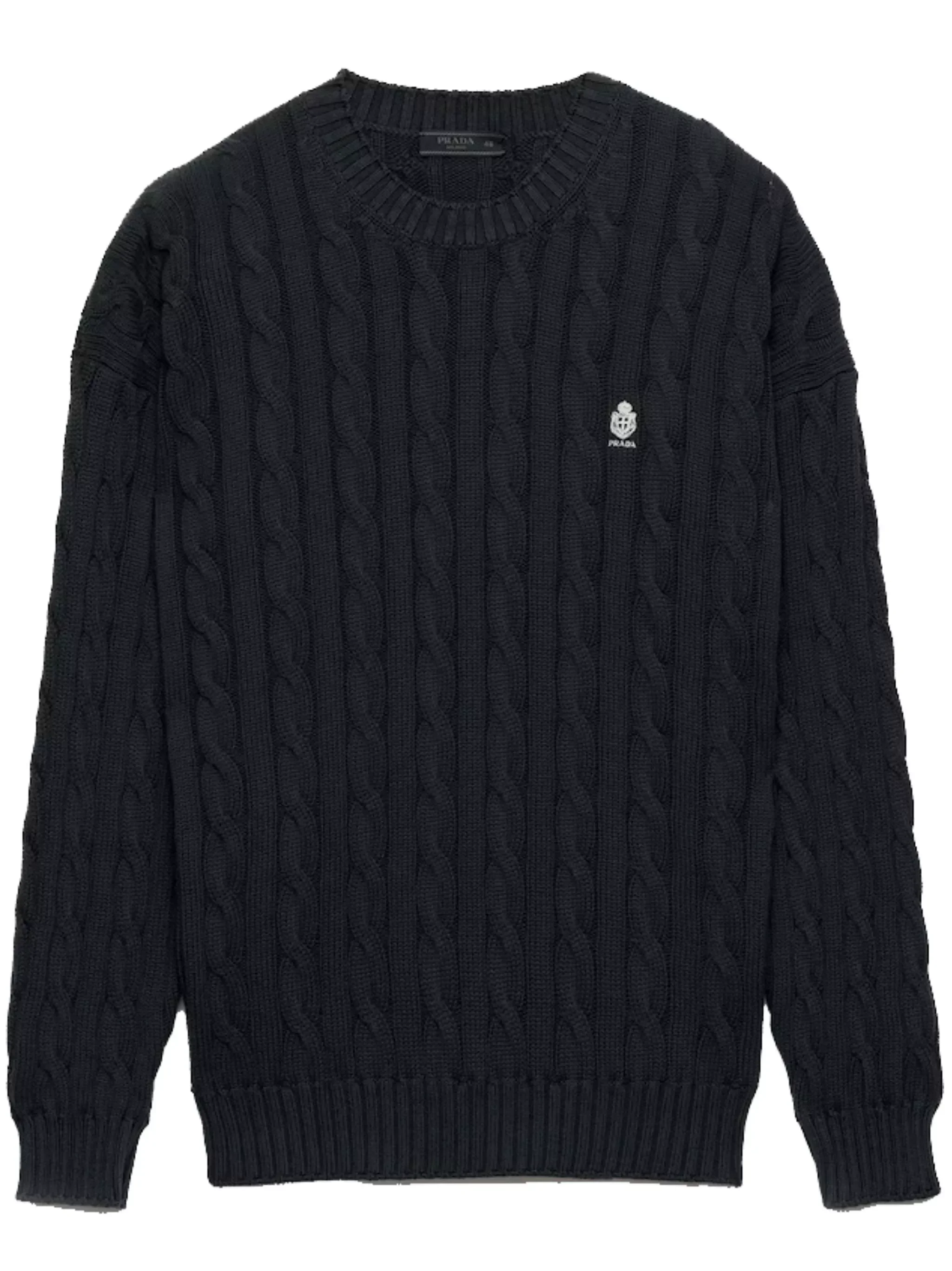 Crewneck cable knit cotton sweater - 1