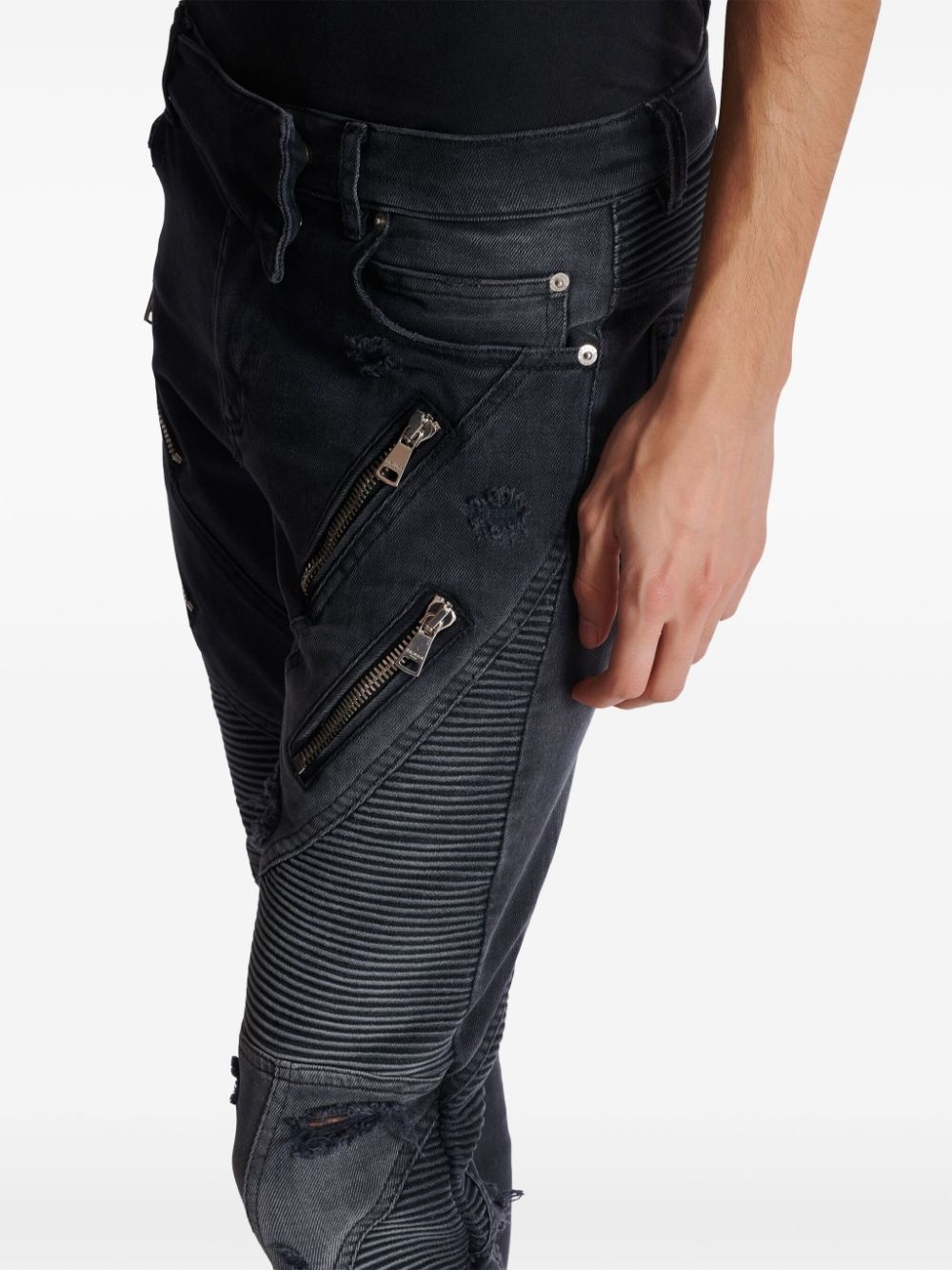 panelled distressed skinny jeans - 6