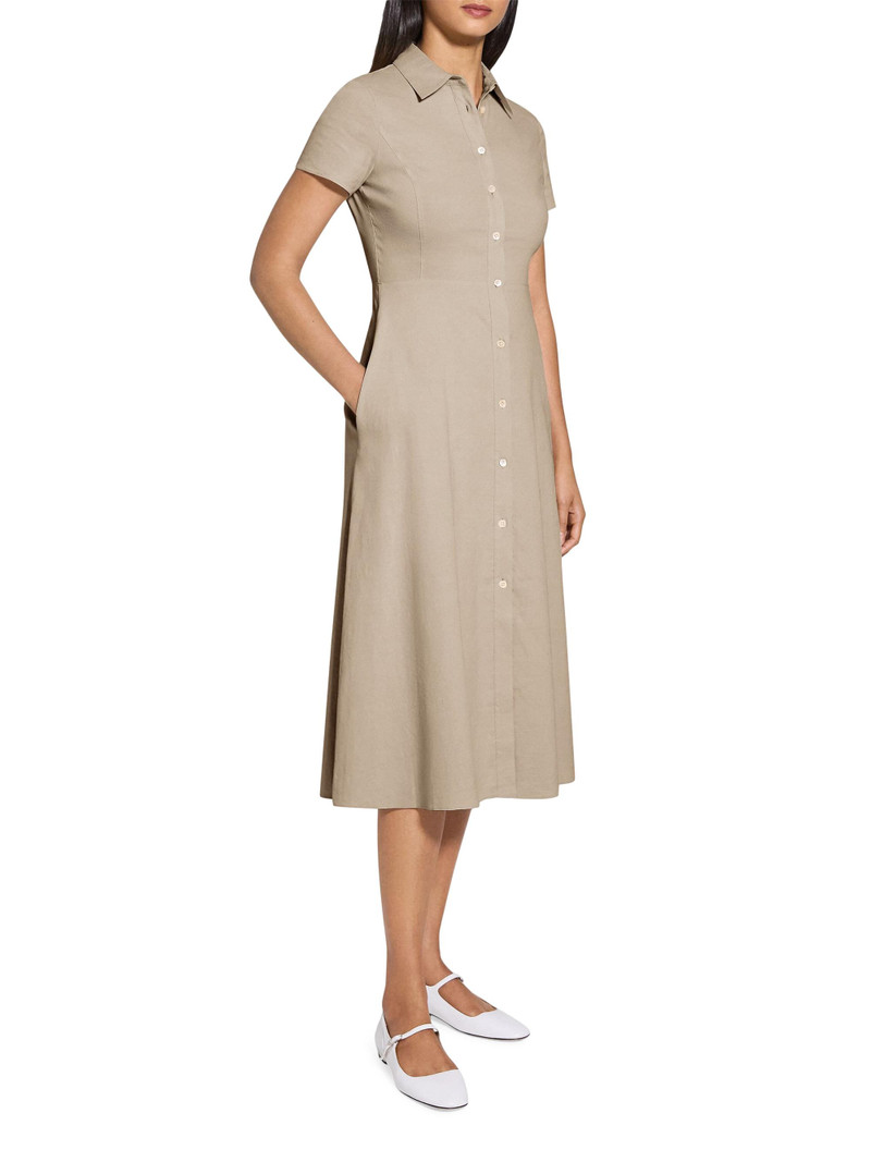 Women's Linen-Blend Midi-Shirtdress - Soft Taupe 3