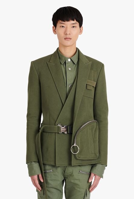Asymmetrical khaki and orange cotton blazer - 5